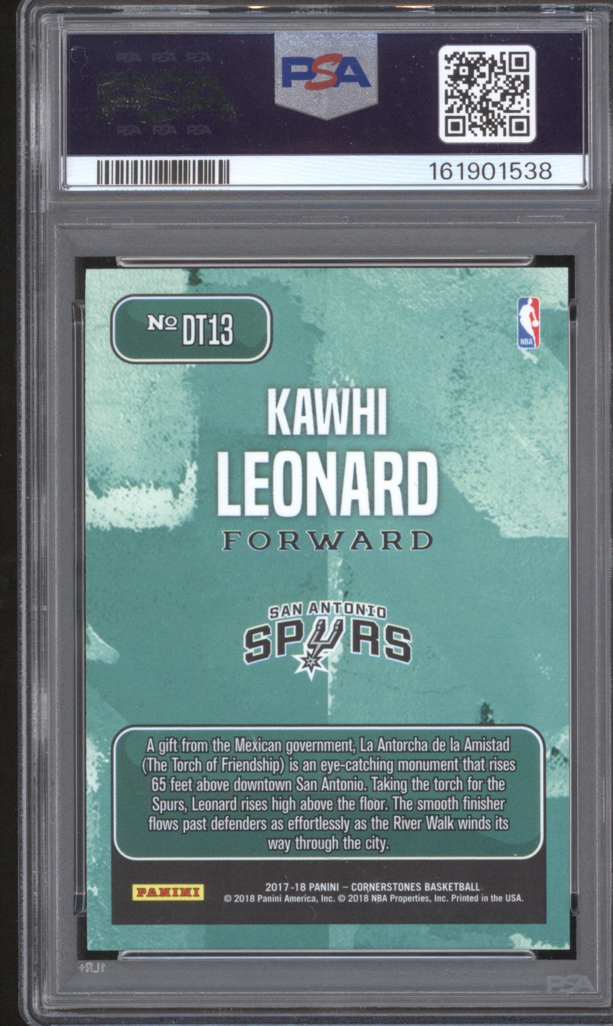 KAWHI LEONARD 2017 PANINI CORNERSTONES DOWNTOWN DT13 PSA 10
