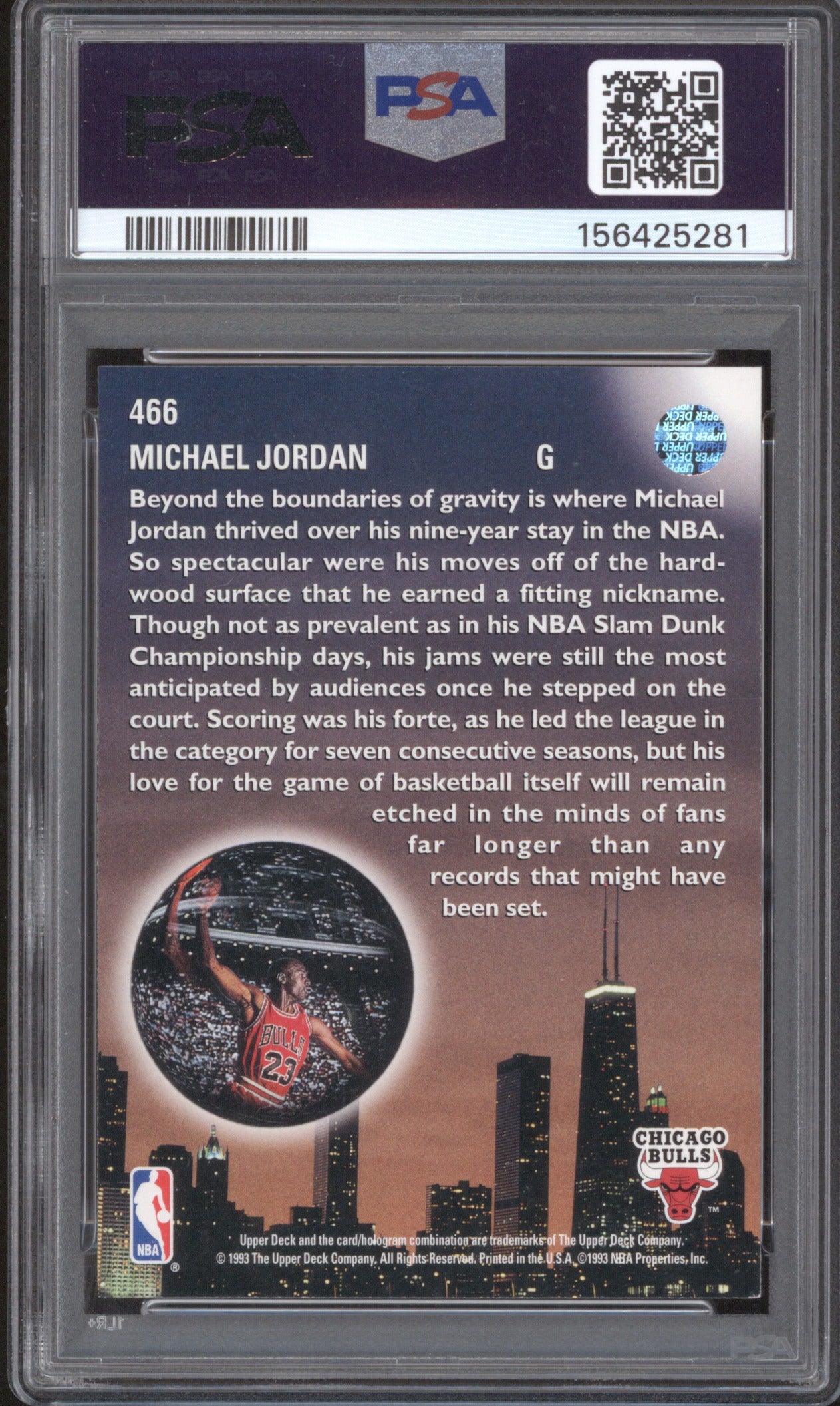MICHAEL JORDAN 1993 UPPER DECK SKYLIGHTS #466 PSA 7