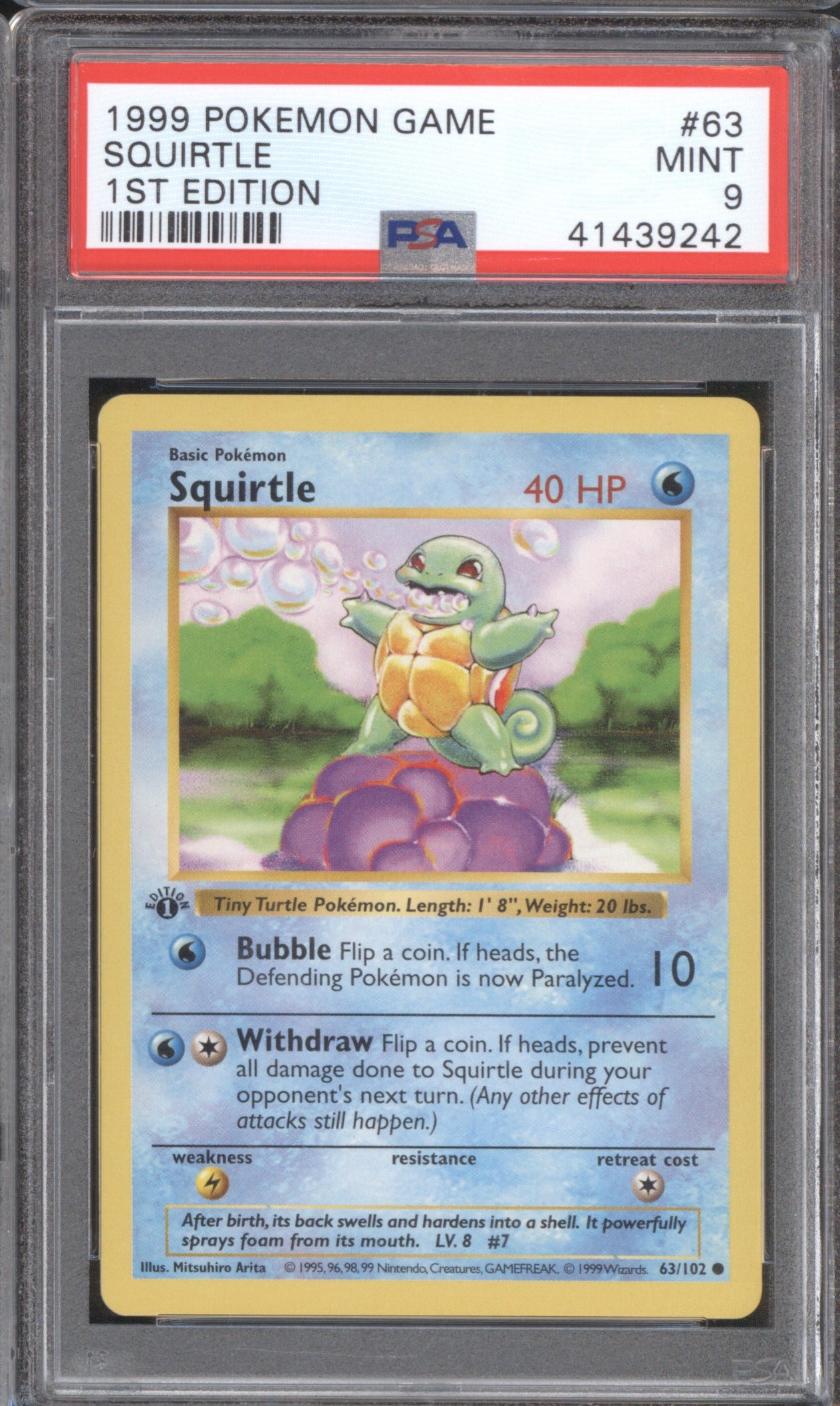 SQUIRTLE 1999 POKEMON 63 PSA 9 1ST EDITION