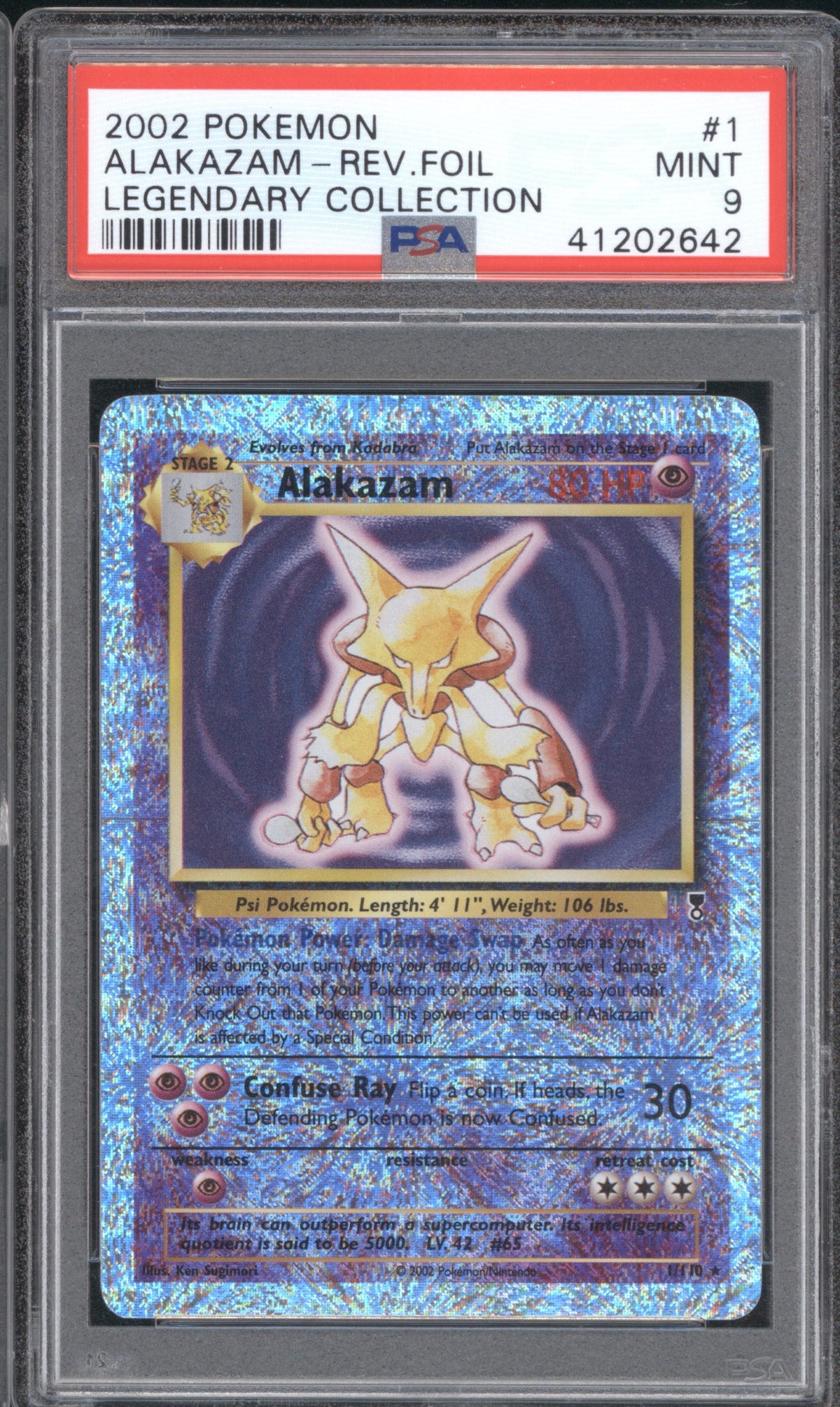 ALAKAZAM REVERSE HOLO 2002 POKEMON LEGENDARY COLLECTION #1 PSA 9