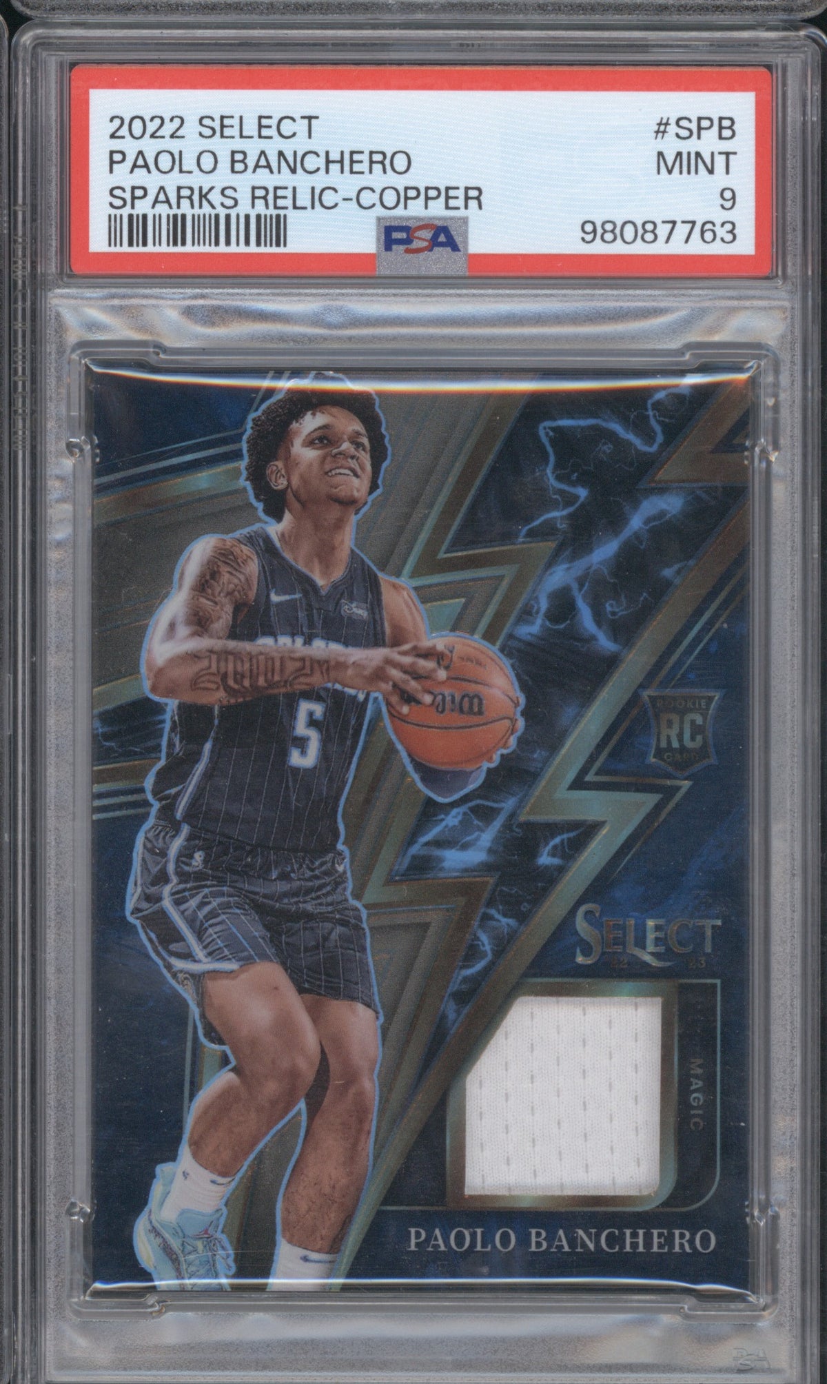PAOLO BANCHERO 2022 PANINI SELECT SPARKS ROOKIE RELIC COPPER #S-PB PSA 9