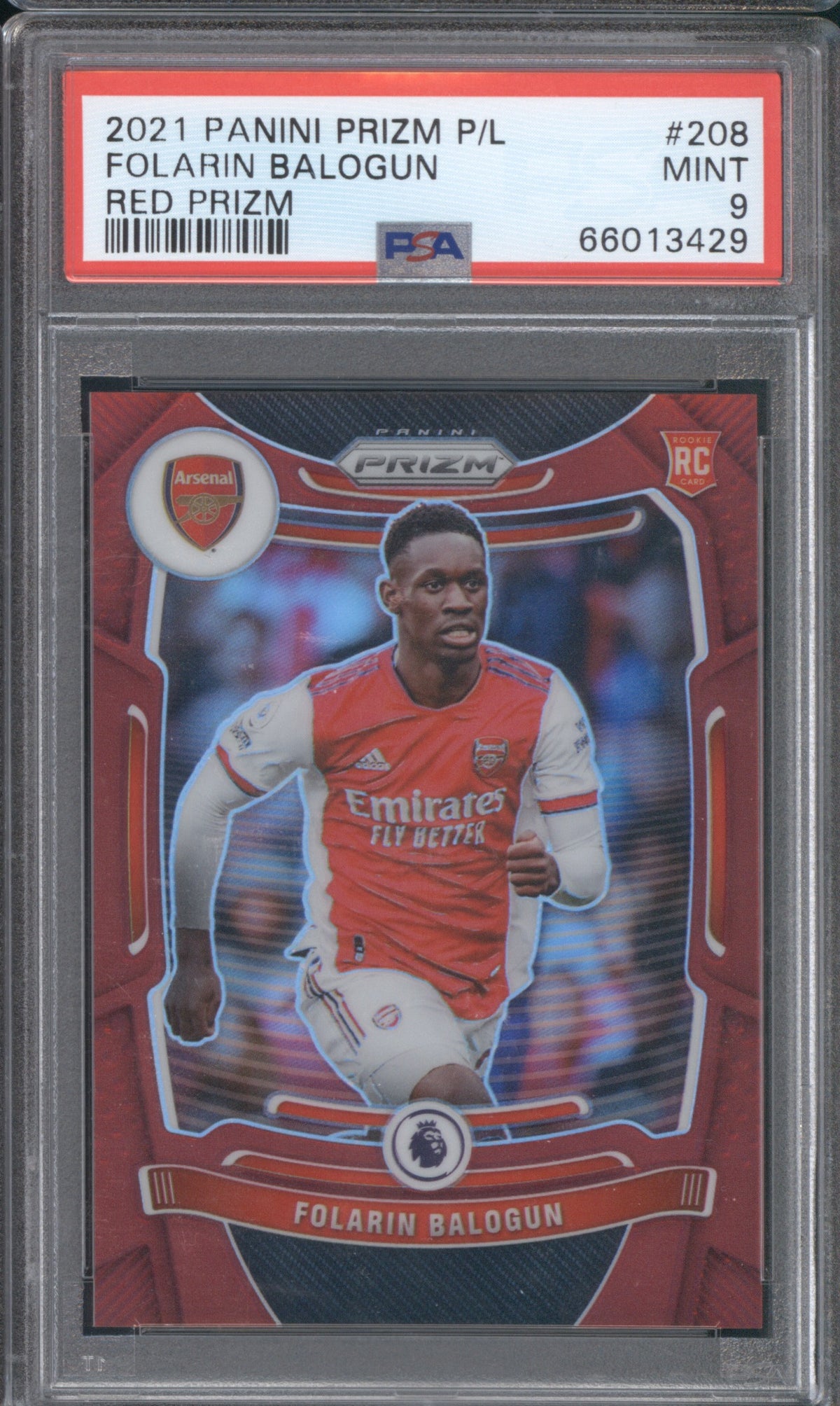 FOLARIN BALOGUN 2021 PANINI PRIZM EPL ARSENAL #208 RED /199 PSA 9 COLOUR MATCH