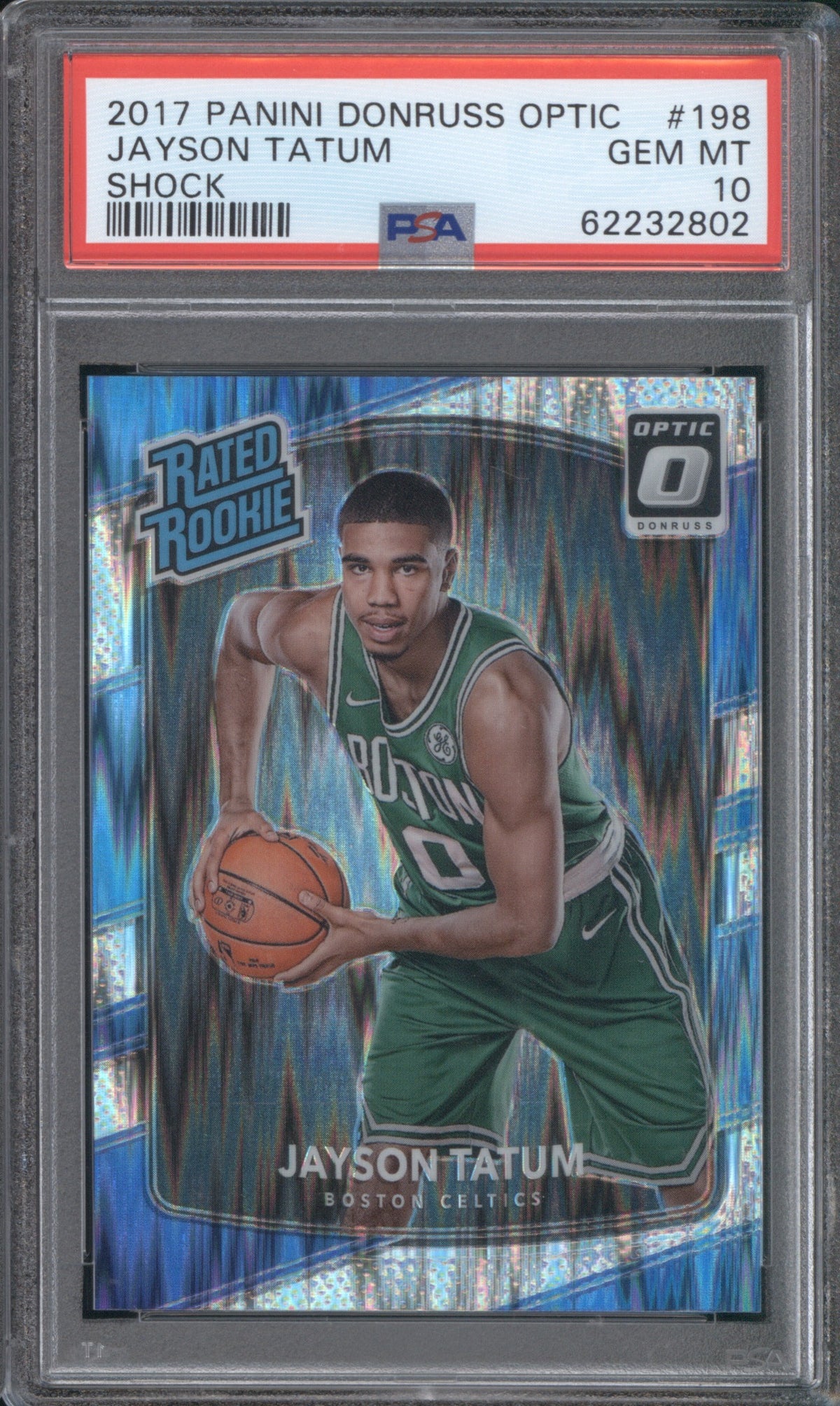 JAYSON TATUM RATED ROOKIE 2017 PANINI DONRUSS OPTIC SHOCK #198 PSA 10
