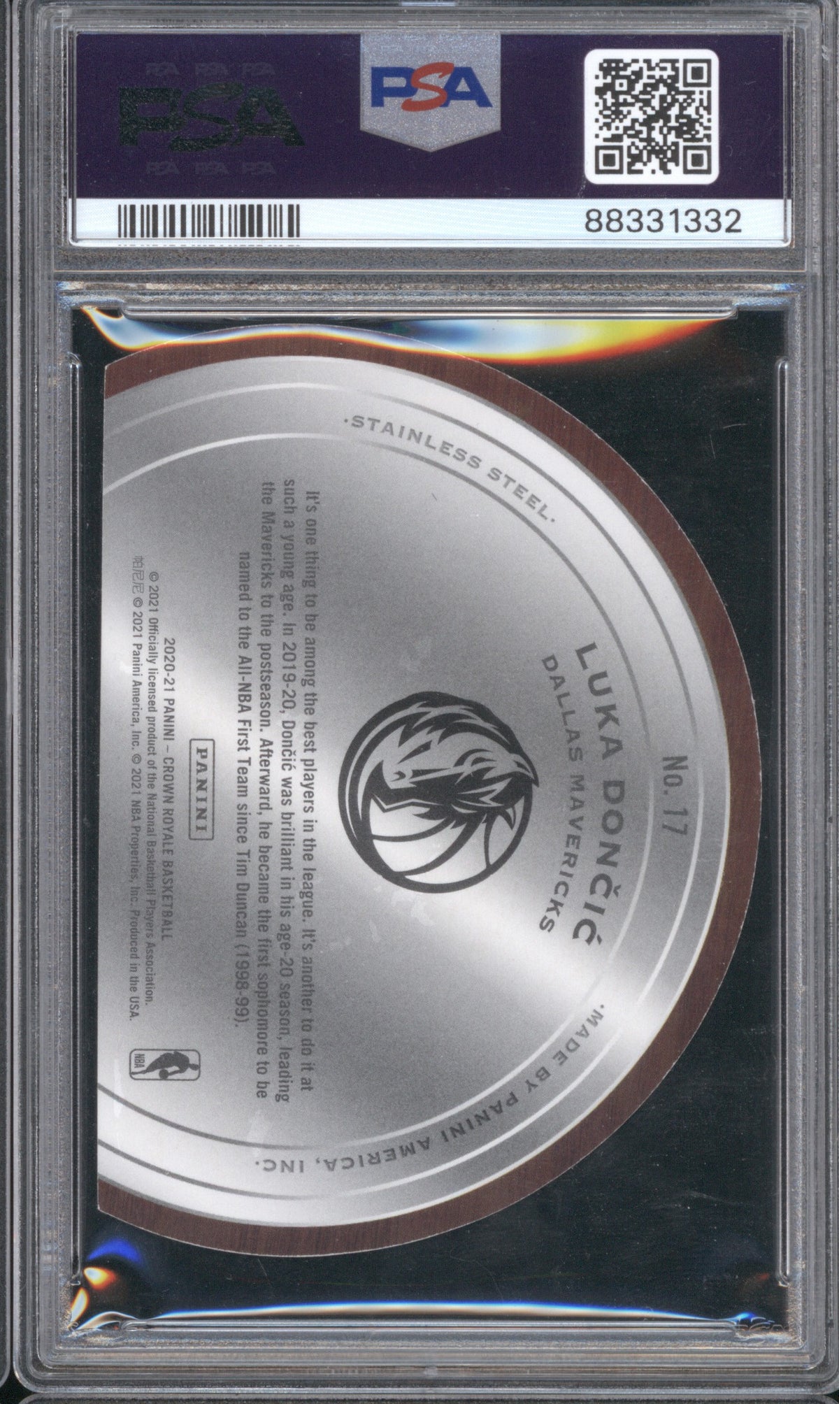 LUKA DONCIC 2020 PANINI CROWN ROYALE TEST OF TIME BLUE /75 #17 PSA 9