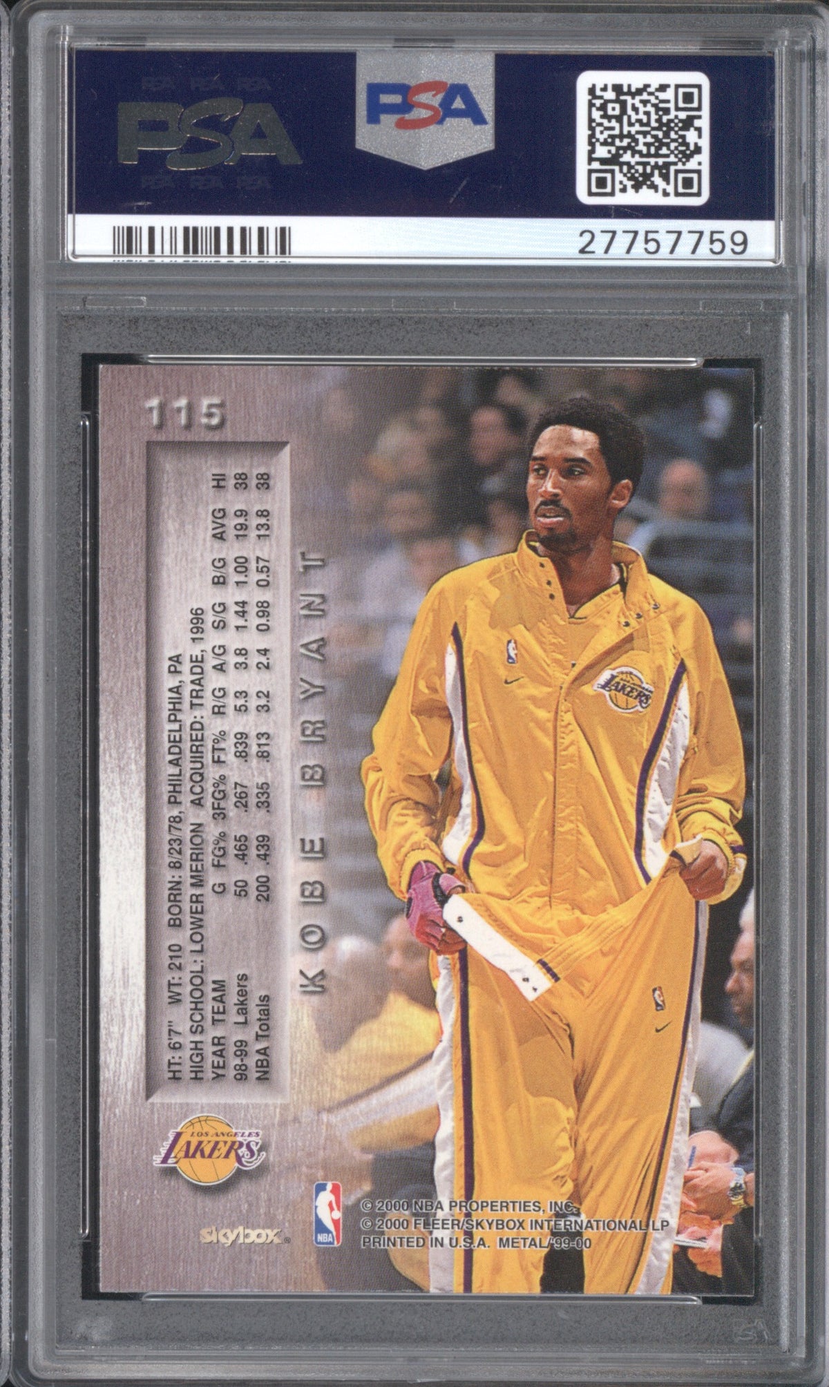 KOBE BRYANT 1999 SKYBOX METAL #115 PSA 9