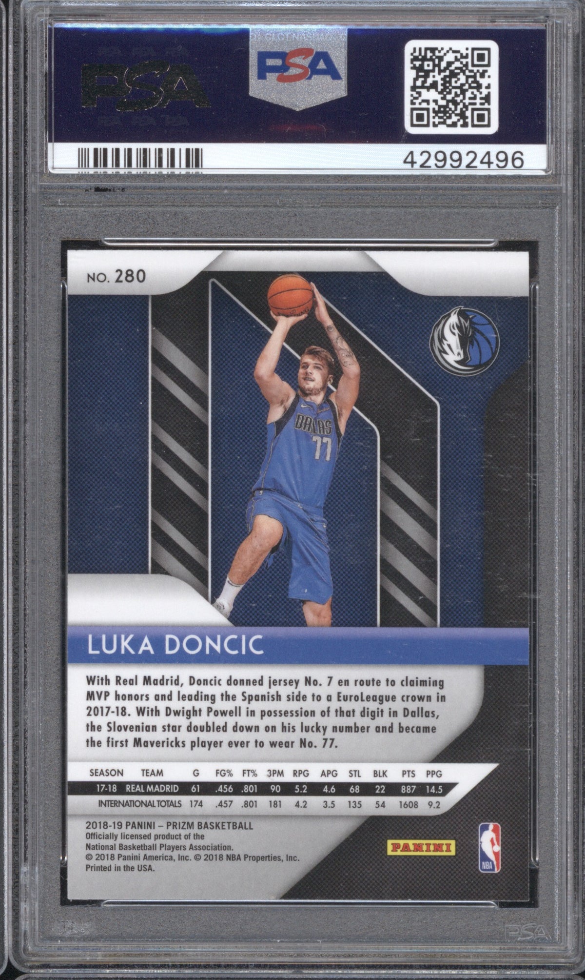 LUKA DONCIC ROOKIE 2018 PANINI PRIZM #280 PSA 10