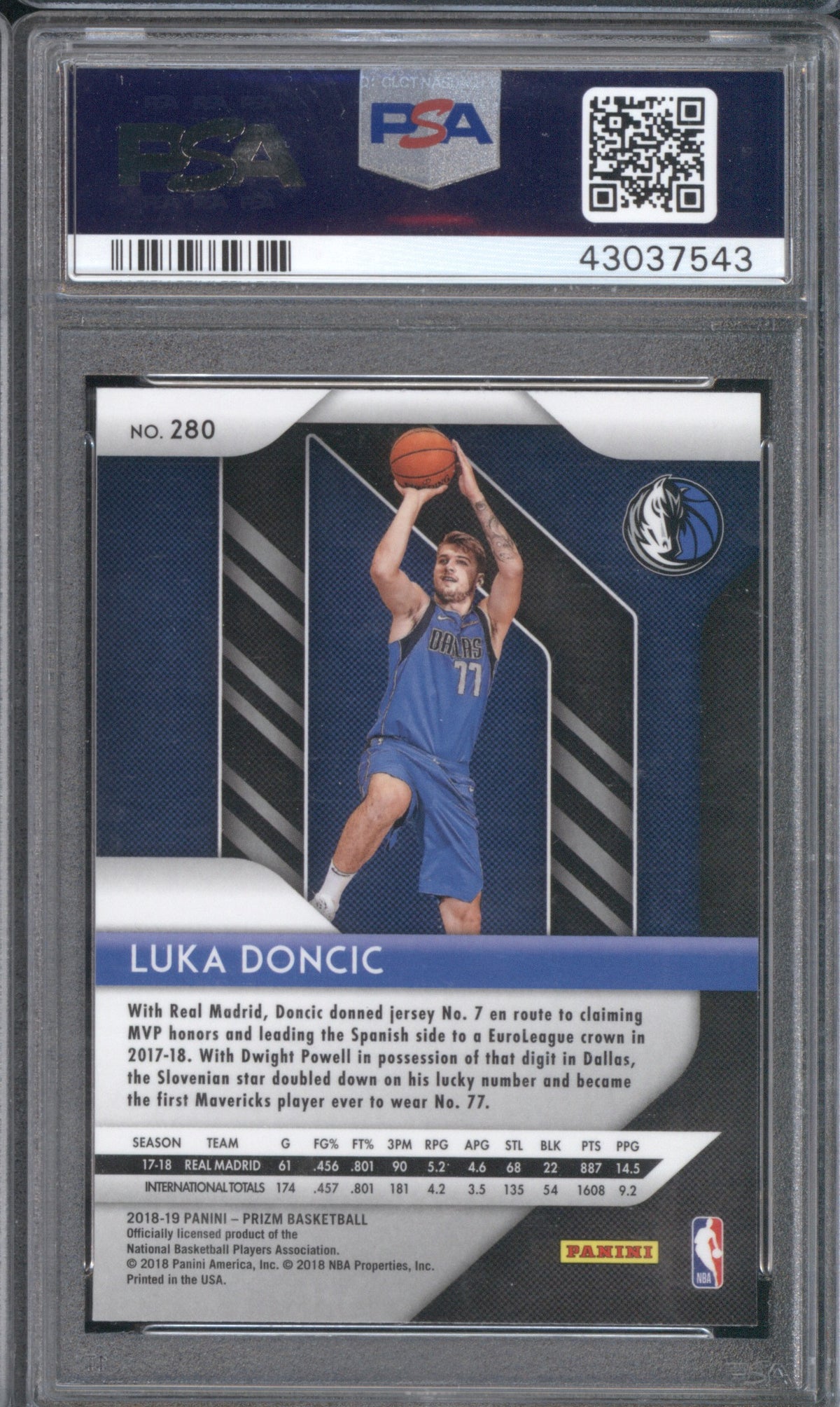 LUKA DONCIC ROOKIE 2018 PANINI PRIZM #280 PSA 10