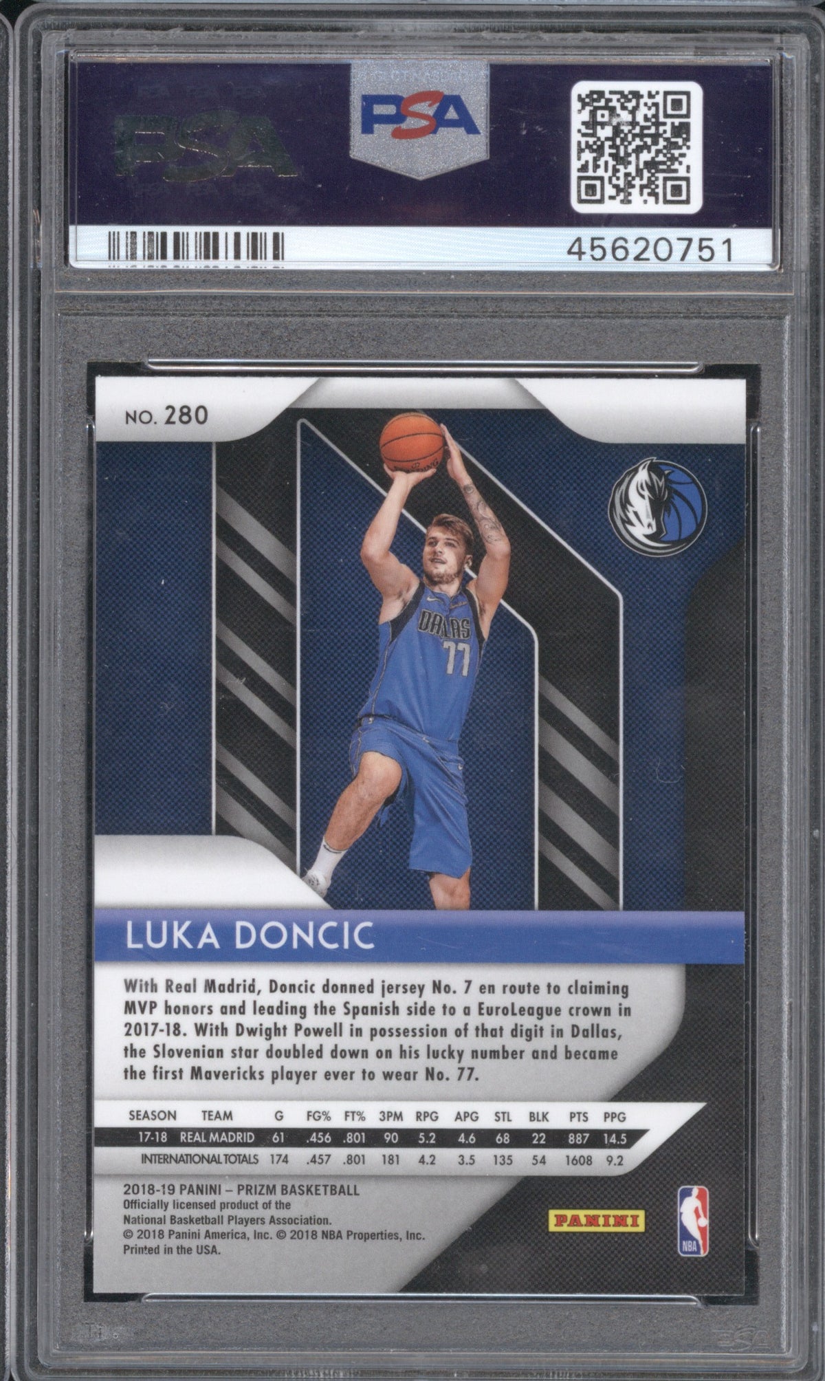 LUKA DONCIC ROOKIE 2018 PANINI PRIZM #280 PSA 10