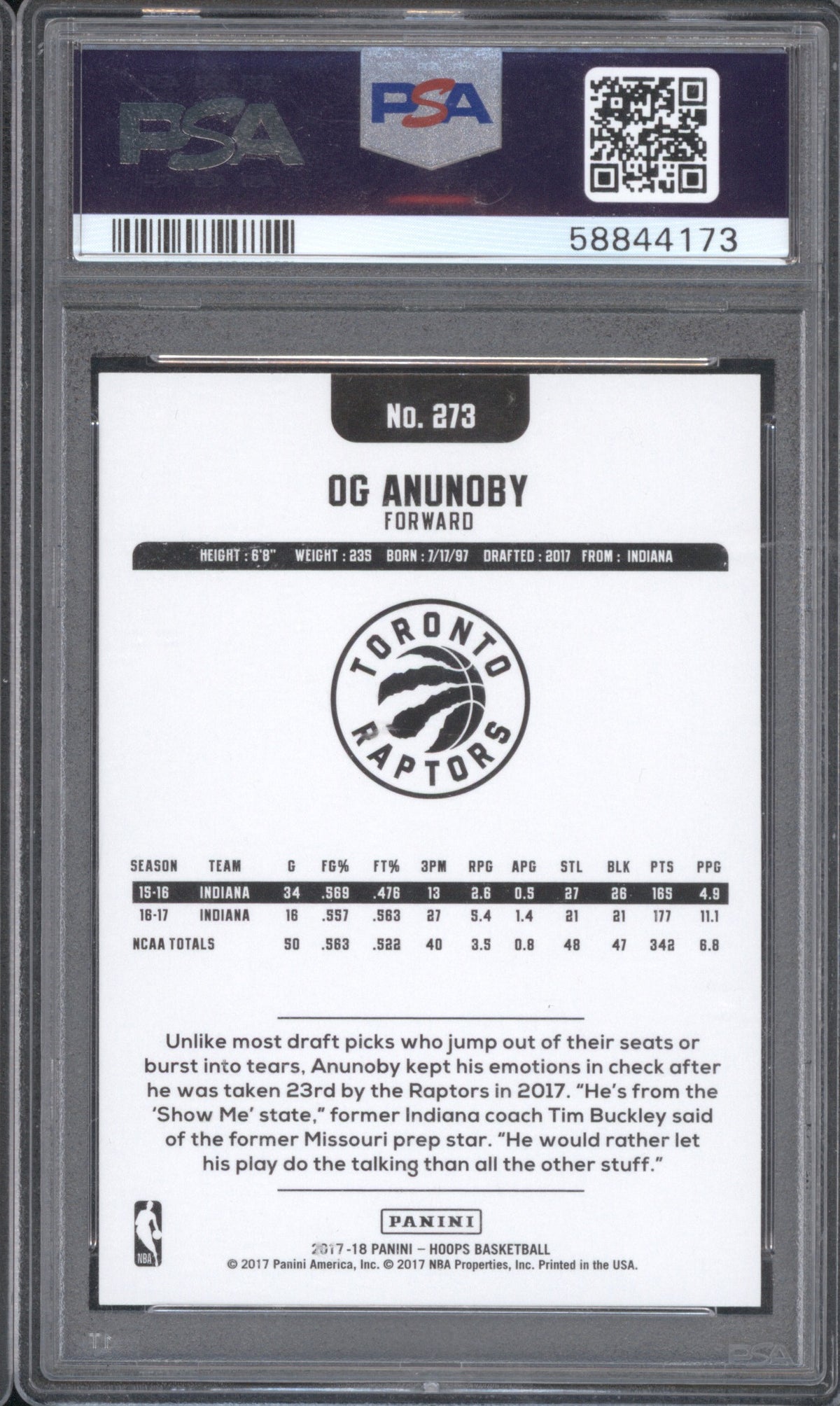 OG ANUNOBY ROOKIE 2017 PANINI HOOPS #273 PSA 10