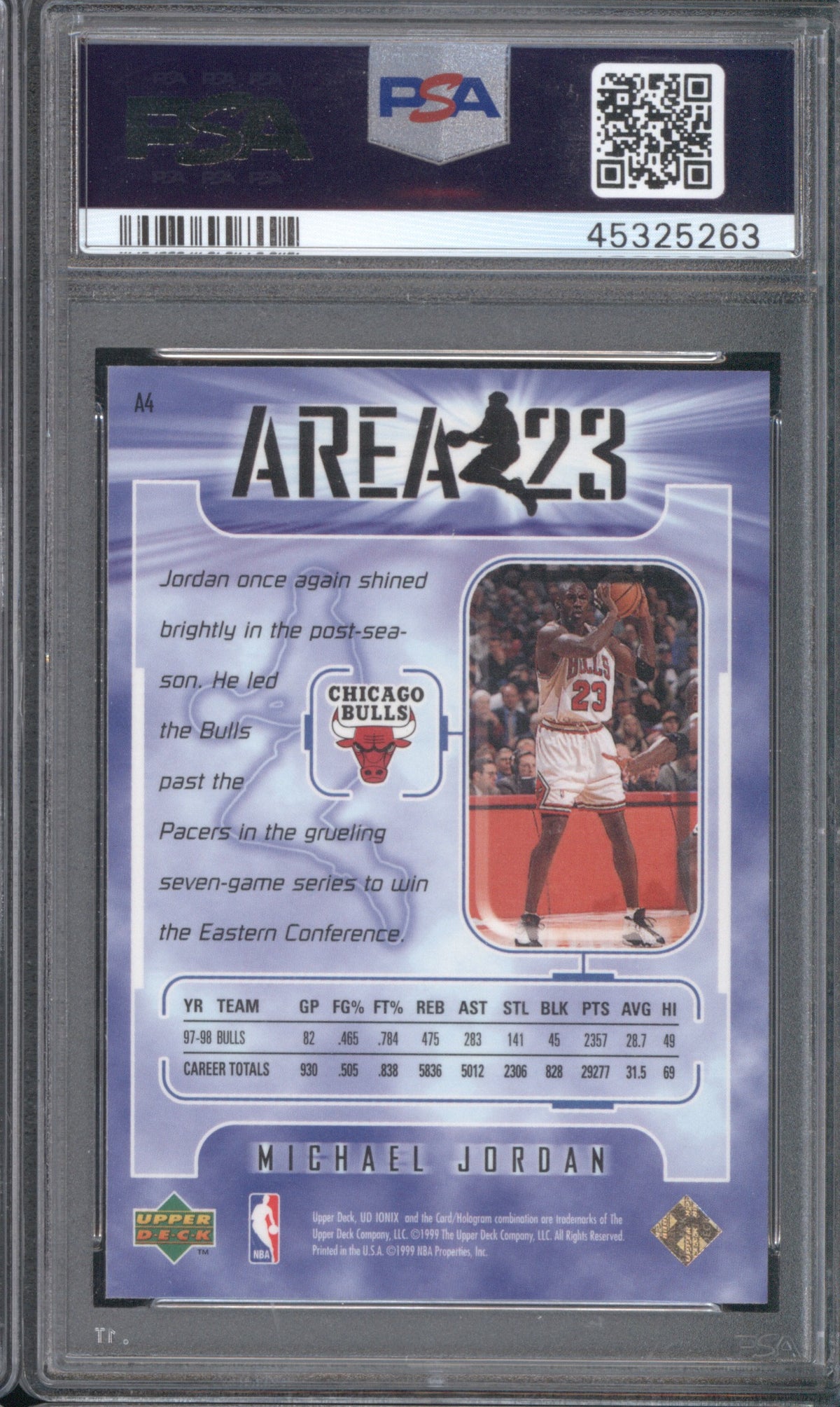 MICHAEL JORDAN 1998 UPPER DECK IONIX AREA 23 #A4 PSA 9 AREA 23