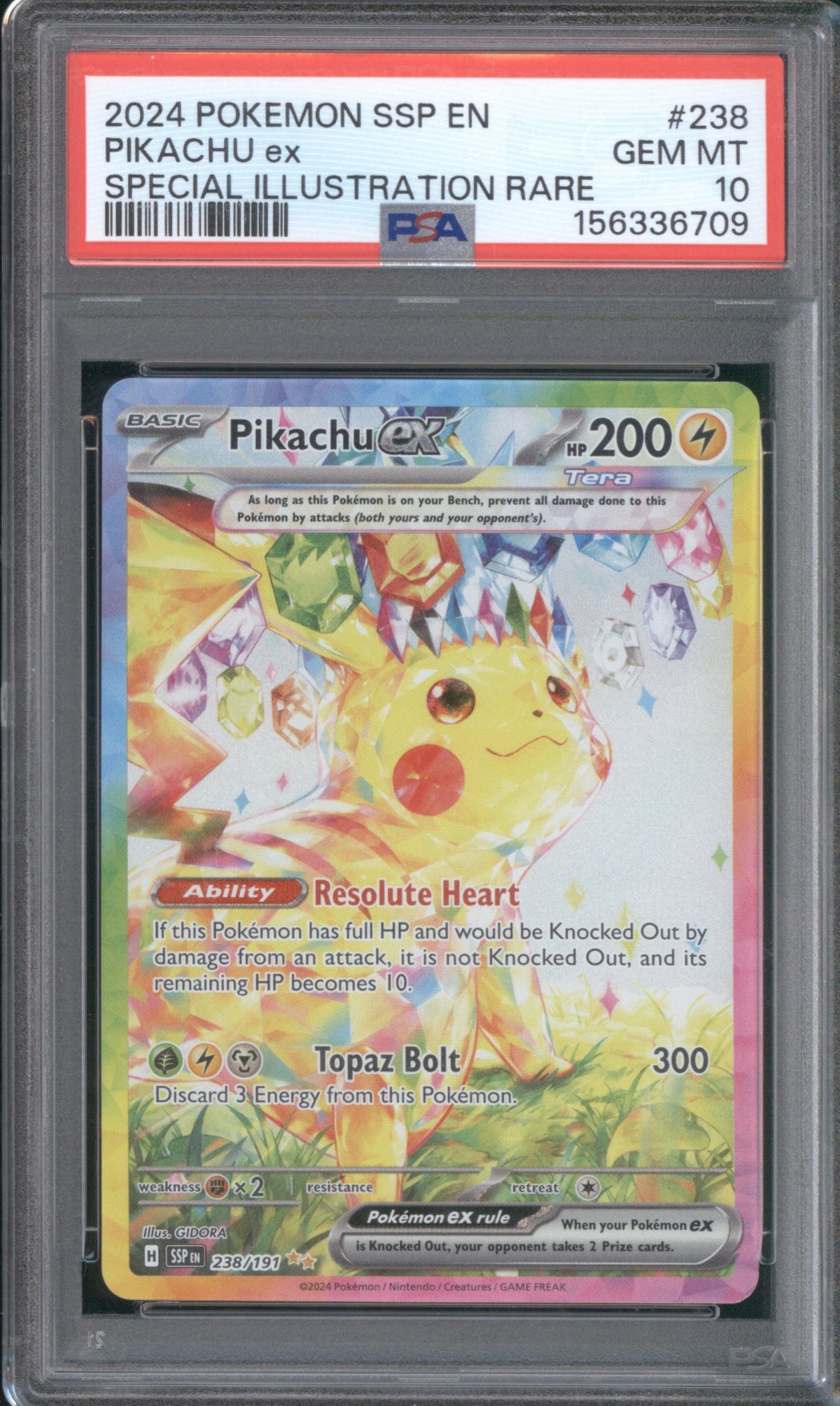 PIKACHU ex 2024 POKEMON SURGING SPARKS #238 PSA 10 SIR