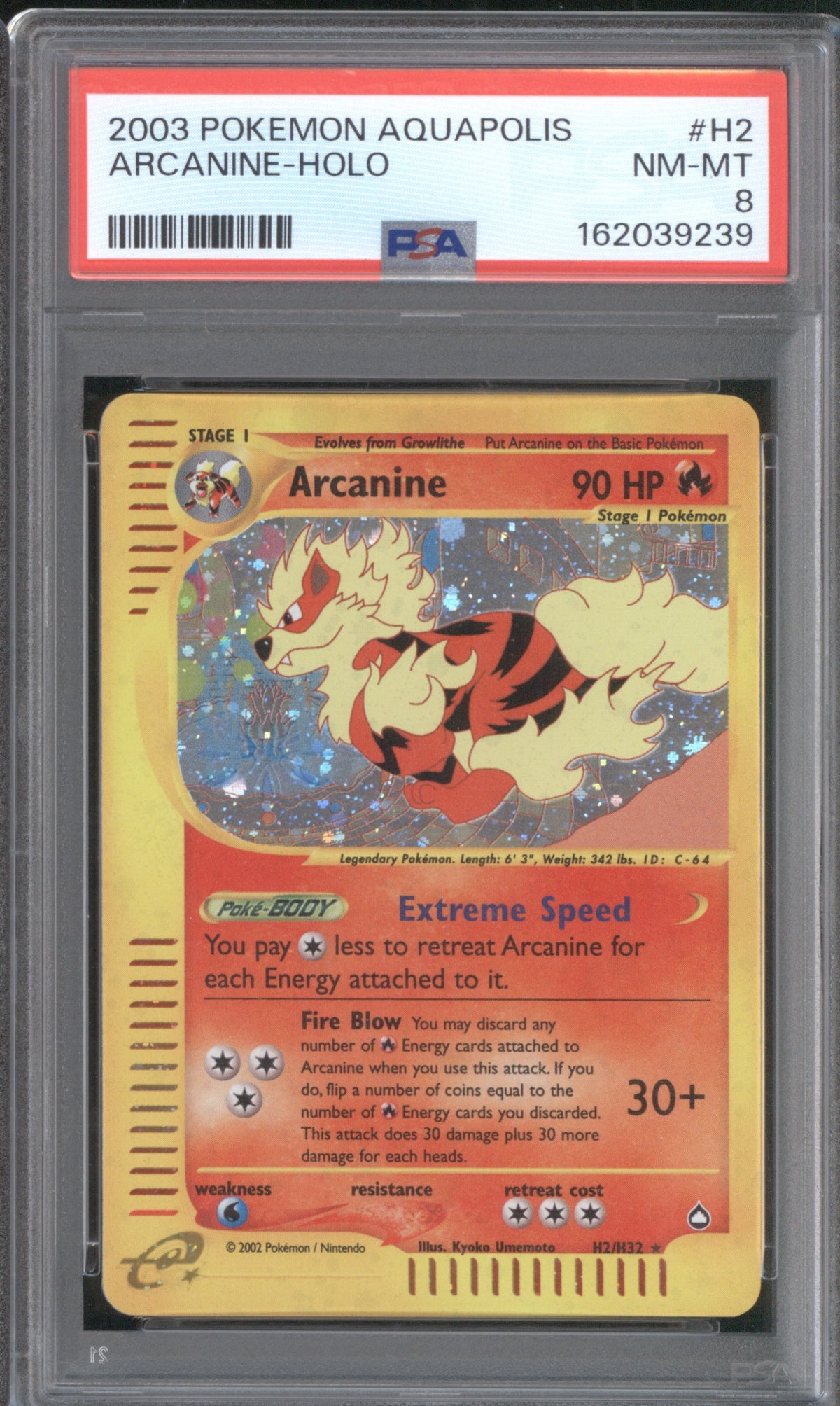 2003 Pokemon Aquapalos H2 Arcanine Holo PSA 8