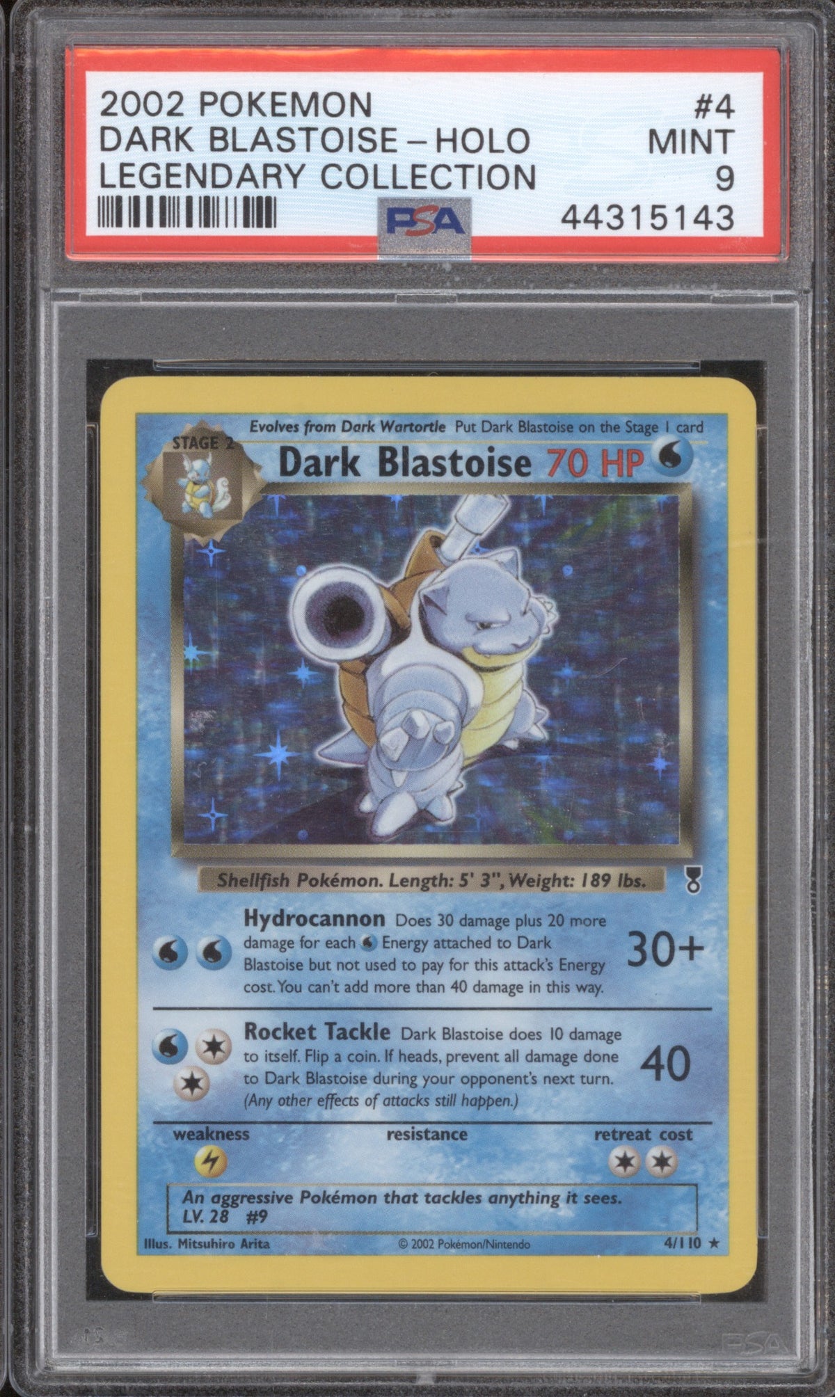 DARK BLASTOISE-HOLO 2002 POKEMON LEGENDARY COLLECTION 4 PSA 9