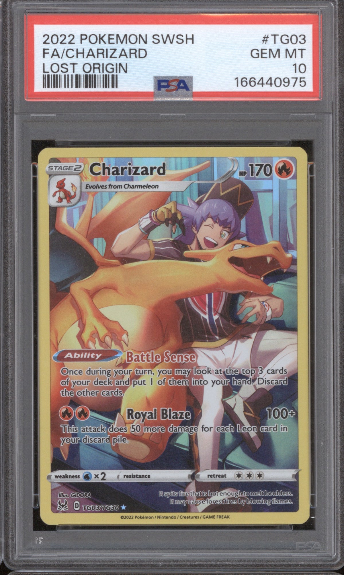 FA/CHARIZARD 2022 POKEMON SWORD & SHIELD LOST ORIGIN TG03 PSA 10
