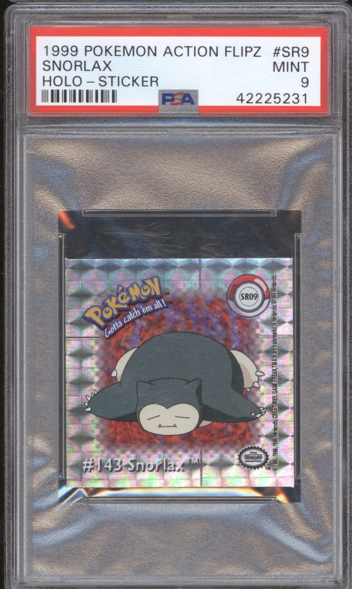 SNORLAX 1999 POKEMON ACTION FLIPZ STICKER HOLOGRAM SR9 PSA 9