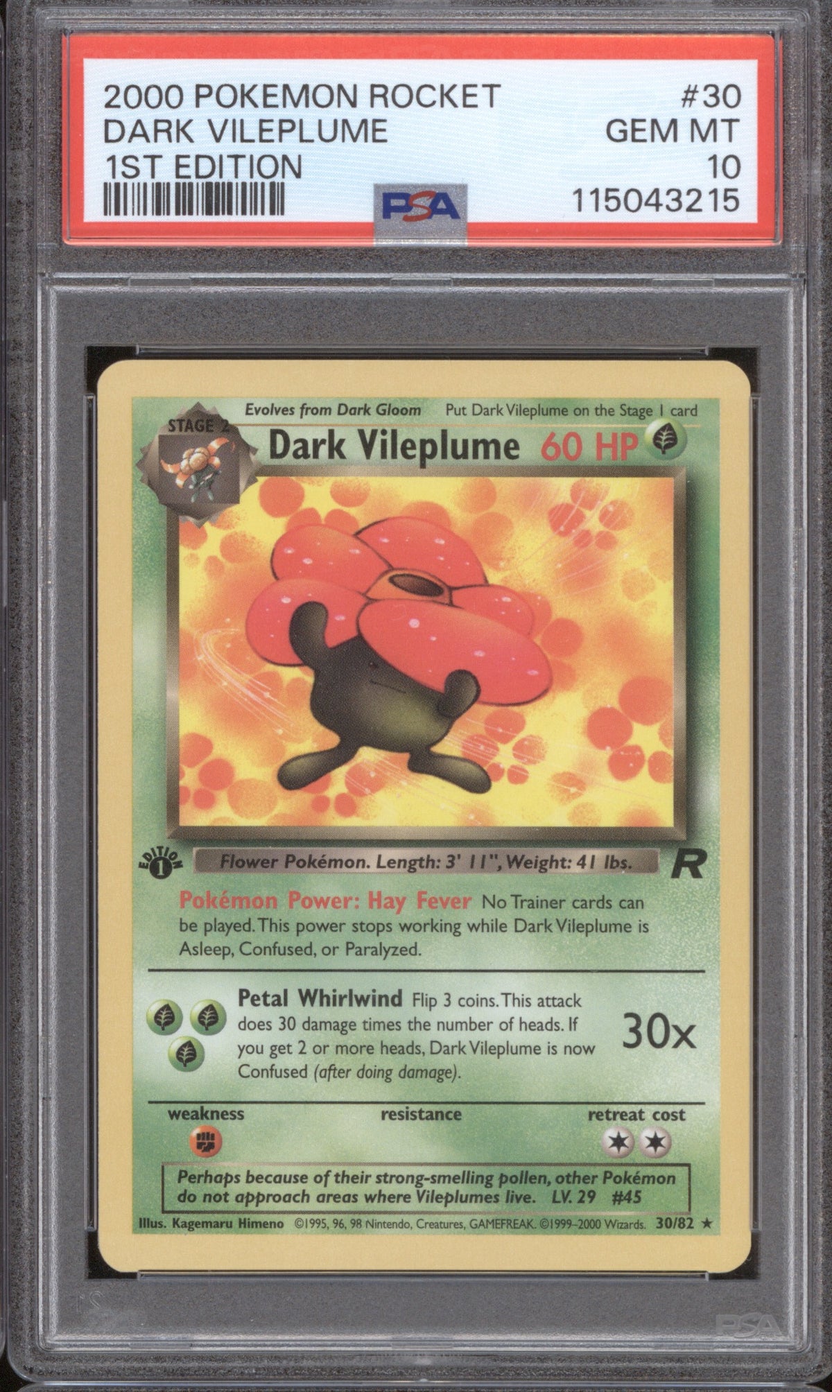 DARK VILEPLUME 2000 POKEMON ROCKET 30 PSA 10 1ST EDITION