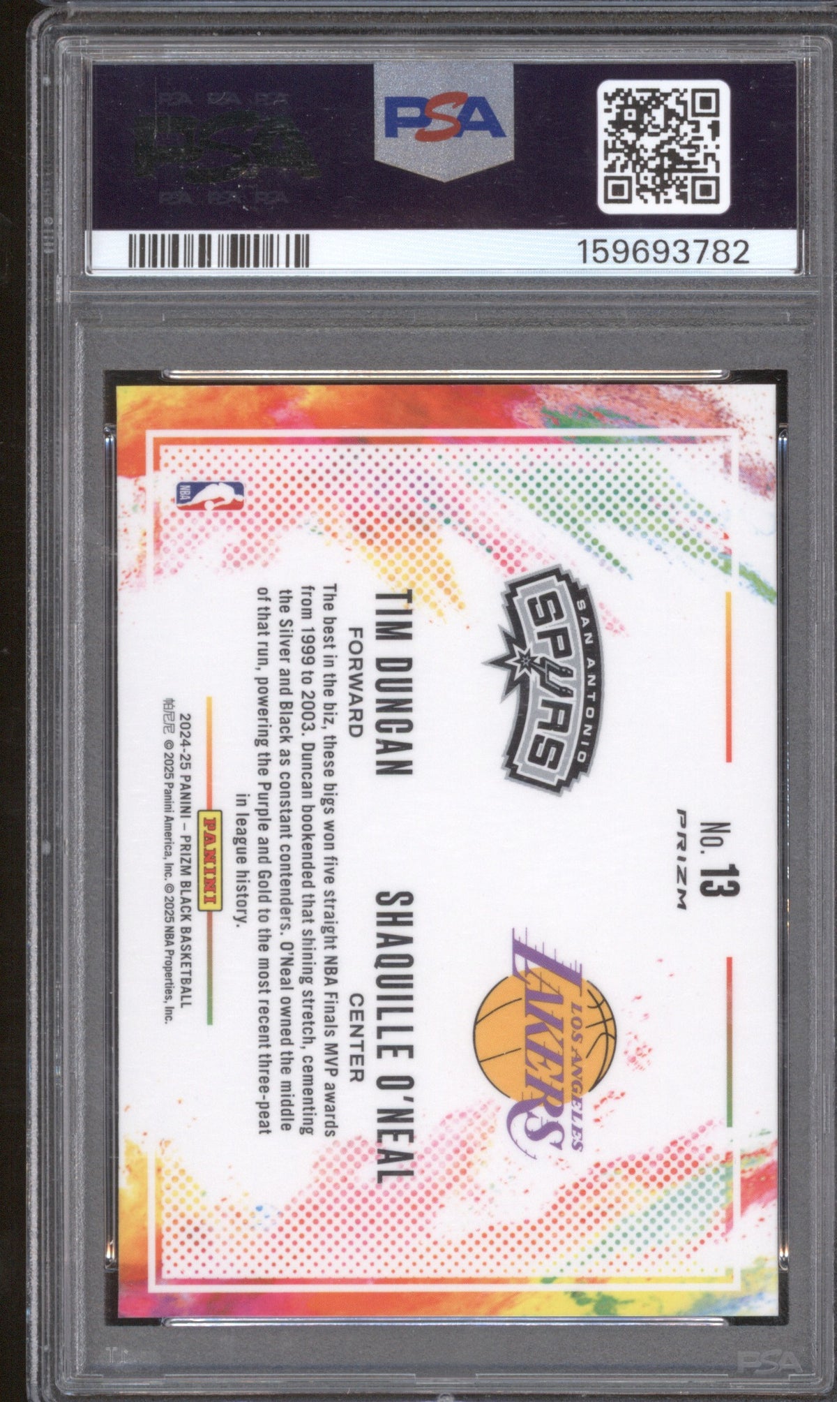DUNCAN/O'NEAL 2024 PANINI PRIZM BLACK COLOR BLAST DUALS 13 PSA 9