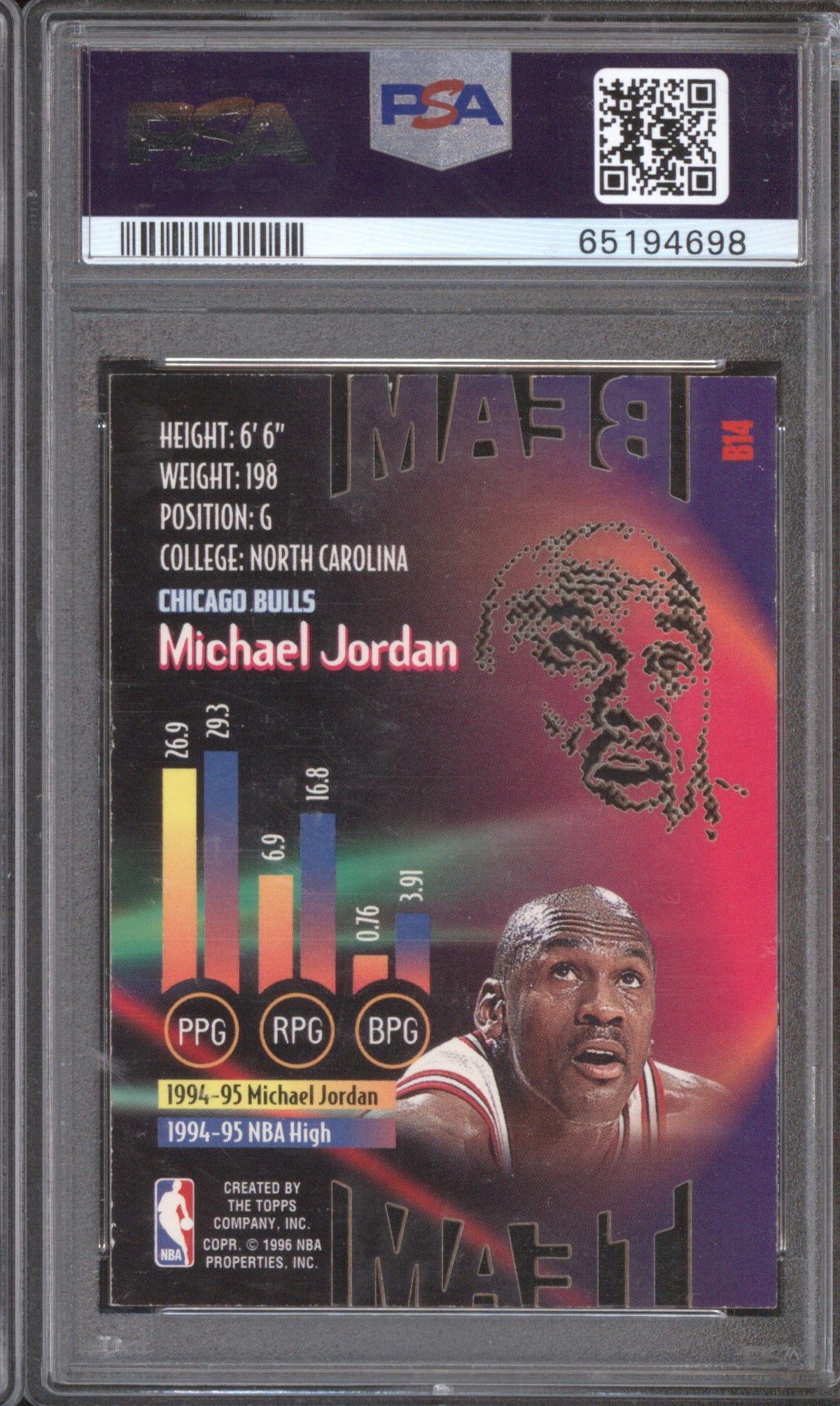 MICHAEL JORDAN 1995 STADIUM CLUB BEAM TEAM B14 PSA 7