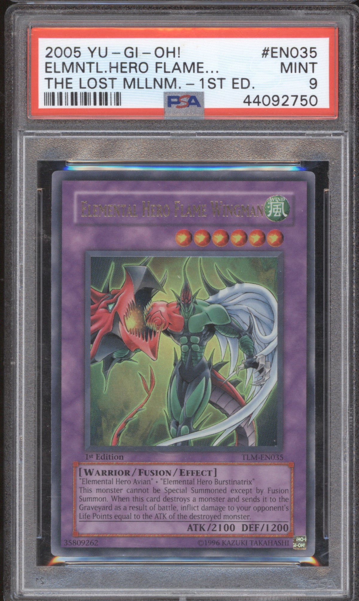 2005 Yu-Gi-Oh! The Lost Millenium EN035 Elemental Hero Flame Wingman 1st PSA 9