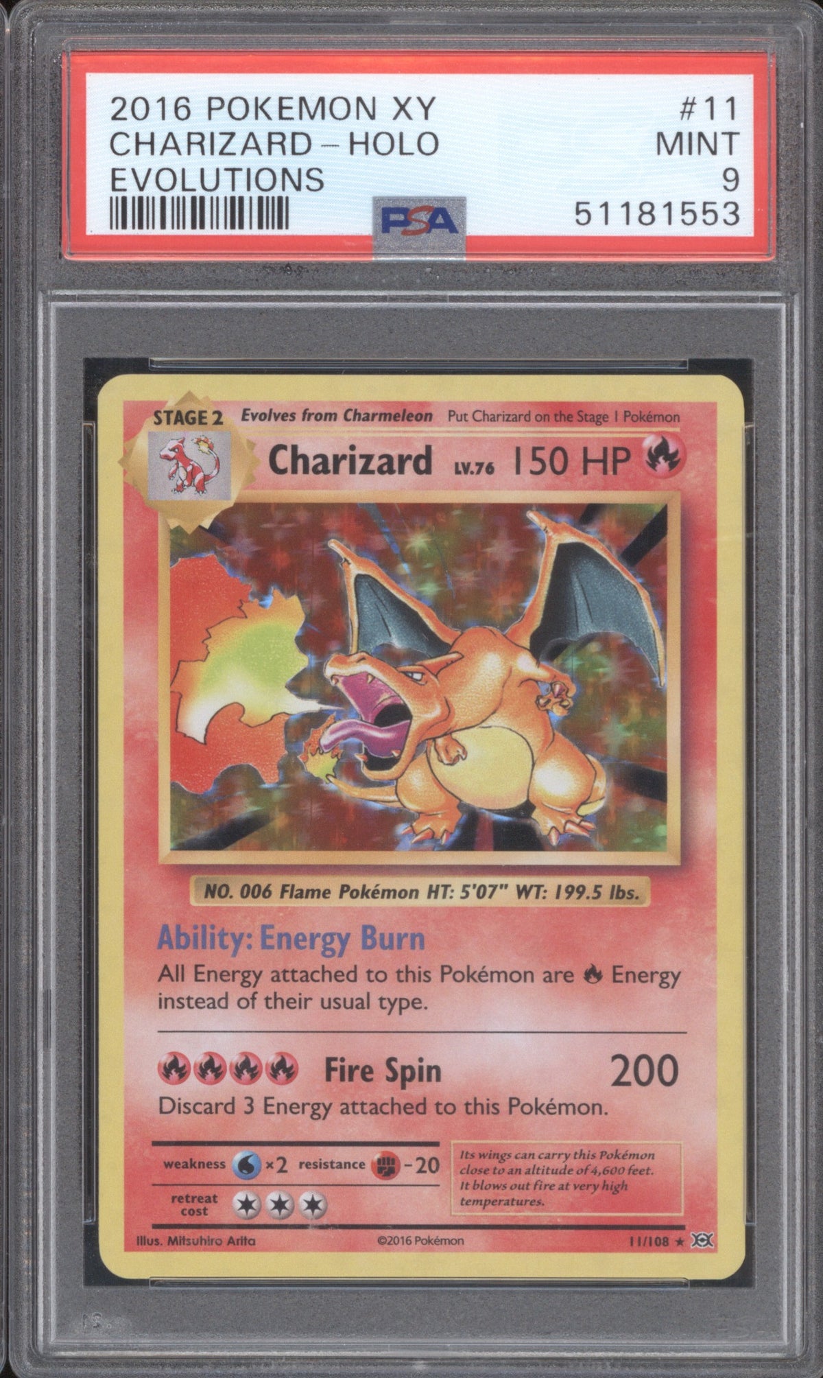 2016 Pokemon XY Evolutions 11 Charizard Holo PSA 9