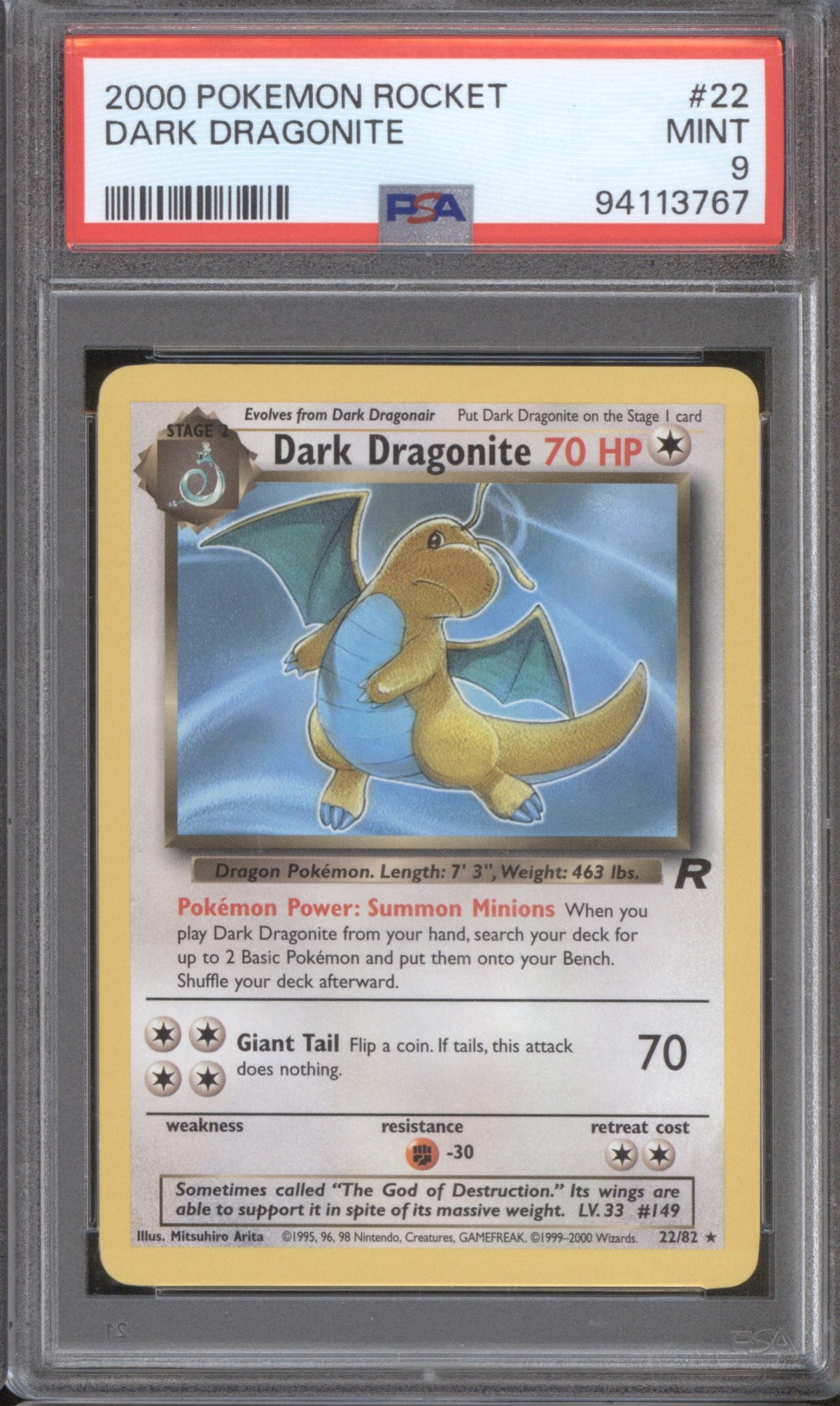 2000 Pokemon Rocket 22 Dark Dragonite PSA 9