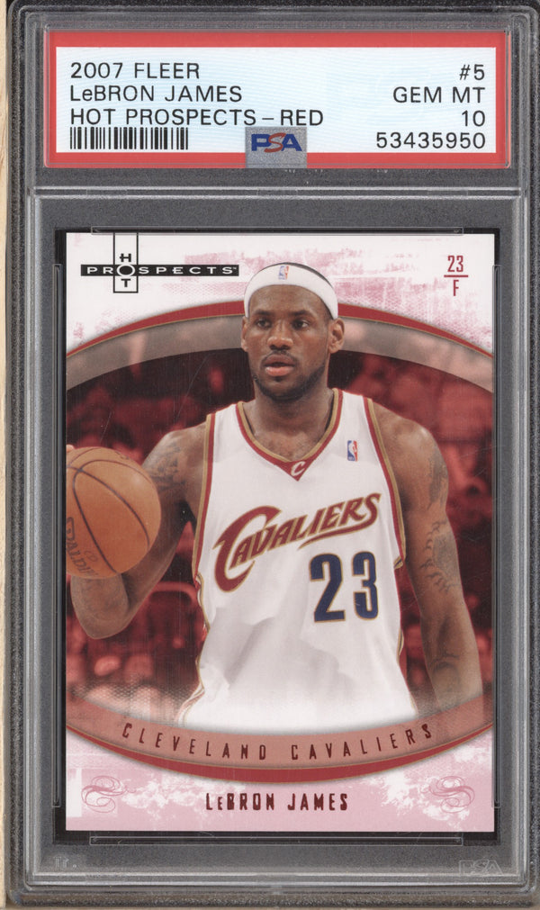 LeBron James 2007-08 Fleer Hot Prospects 5 Red 1/25 PSA 10 RKO