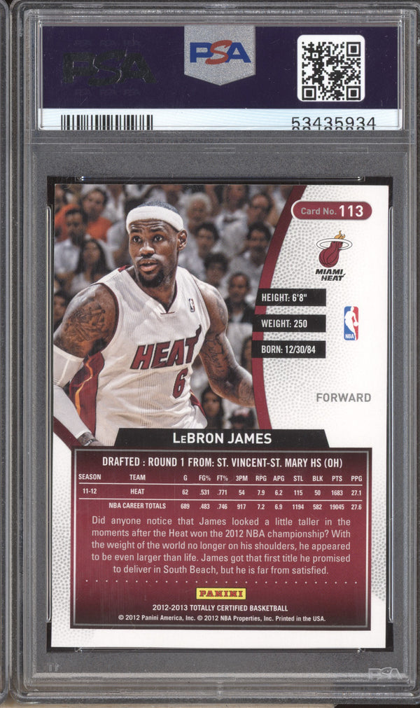 LeBron James 2012-13 Panini Totally Certified 113 Totally Gold 17/25 PSA 9 RKO