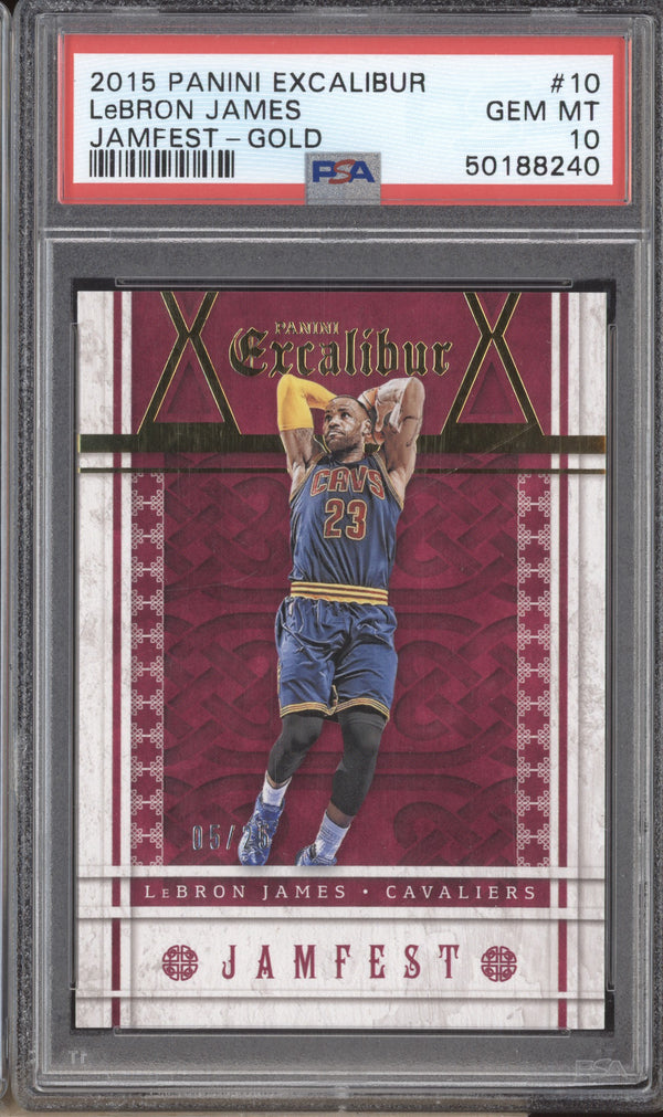 LeBron James 2015-16 Panini Excalibur 10 Jamfest Gold Pop 2 5/25 PSA 10 RKO