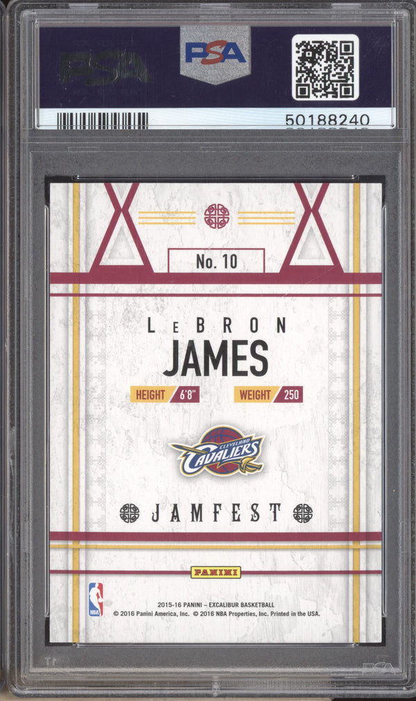 LeBron James 2015-16 Panini Excalibur 10 Jamfest Gold Pop 2 5/25 PSA 10 RKO