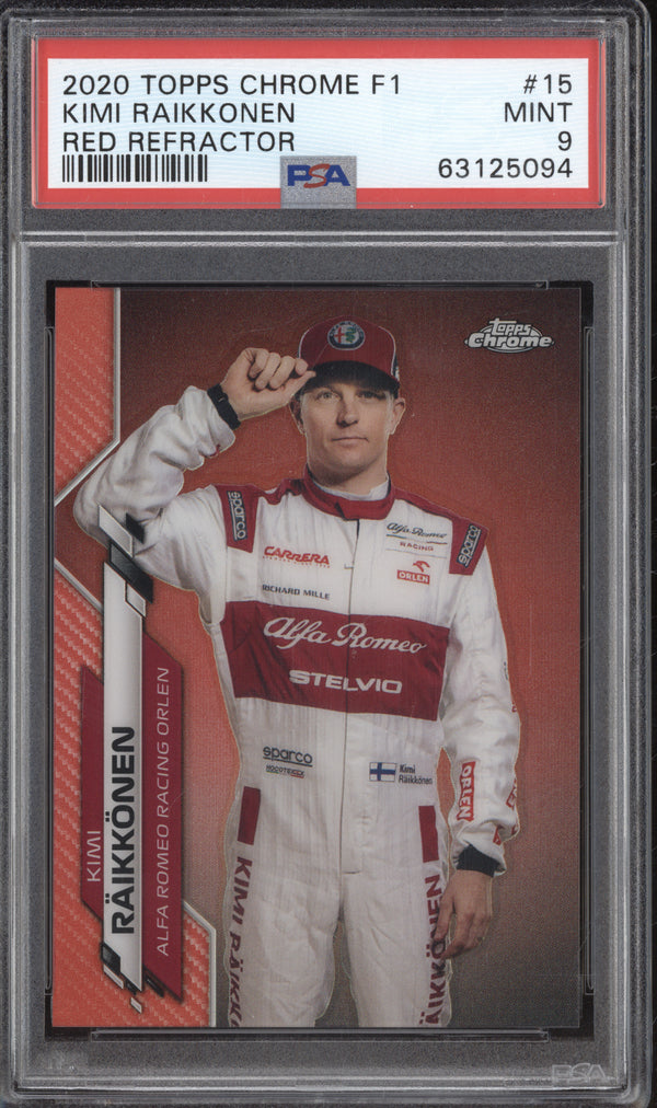 Kimi Raikkonen 2020 Topps F1 Chrome 15 Red Refractor 2/5 PSA 9