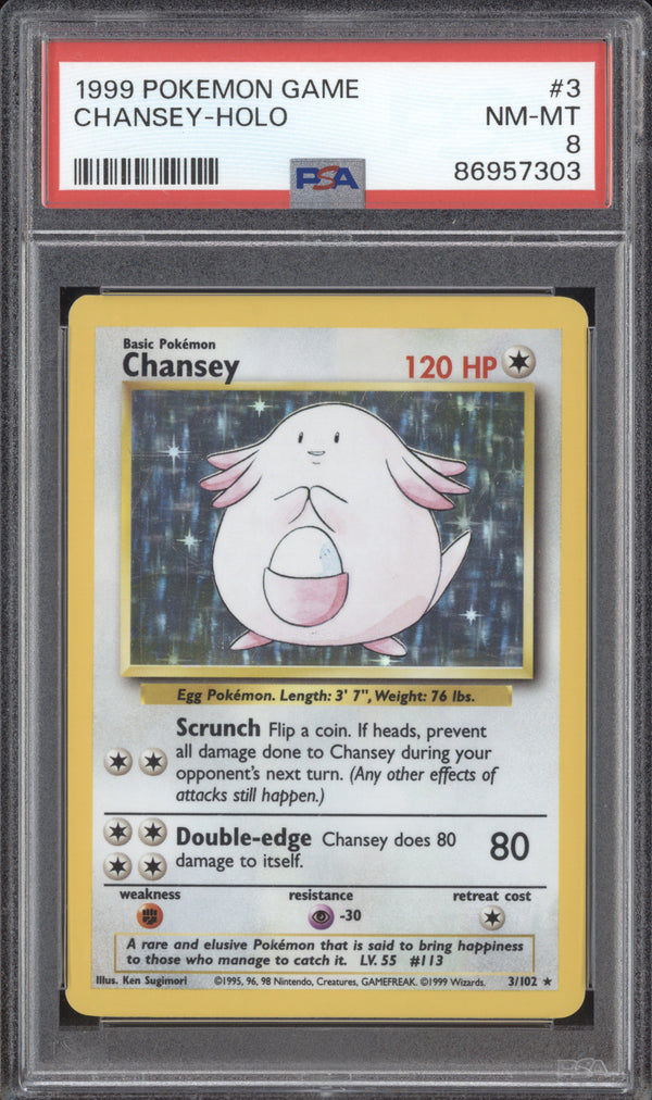 Chansey 1999 Pokemon Unlimited 3/102 Holo PSA 8 ASR