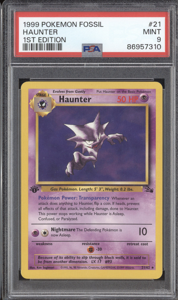 Haunter 1999 Pokemon Fossil 21/62 1st Edition PSA 9 ASR