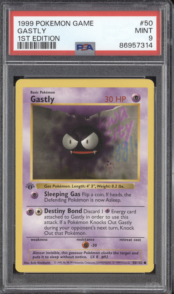 Gastly 1999 Pokemon Unlimited 50/102 1st Edition PSA 9 ASR