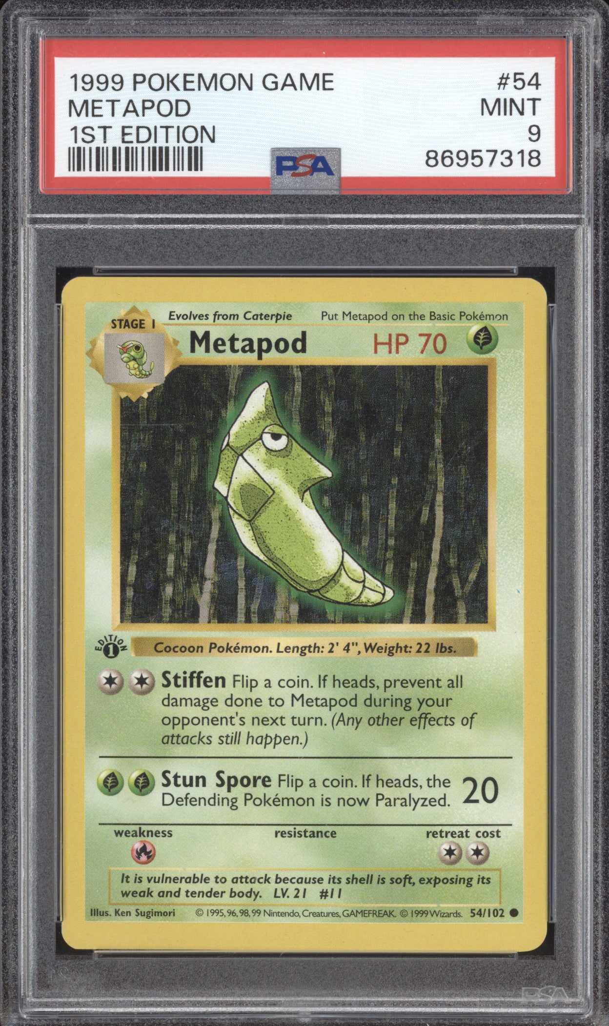 Metapod 1999 Pokemon Unlimited 54/102 1st Edition PSA 9 ASR