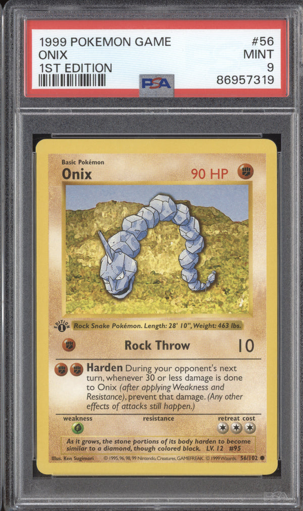 Onix 1999 Pokemon Unlimited 56/102 1st Edition PSA 9 ASR