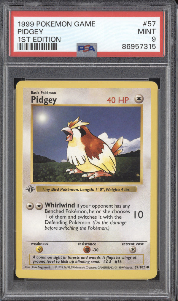 Pidgey 1999 Pokemon Unlimited 57/102 1st Edition PSA 9 ASR