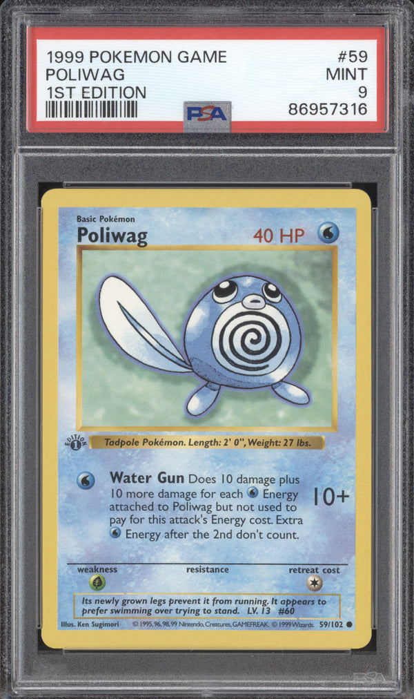 Poliwag 1999 Pokemon Unlimited 59/10 1st Edition PSA 9 ASR