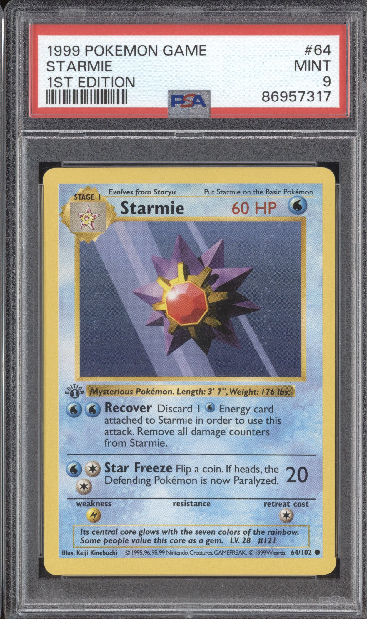 Starmie 1999 Pokemon Unlimited 64/102 1st Edition PSA 9 ASR