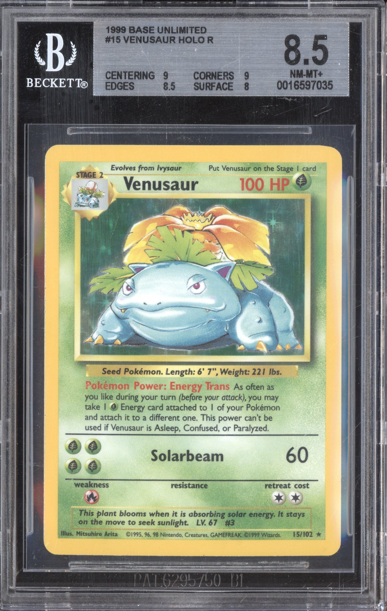 Venusaur 1999 Pokemon Unlimited 15/102 Holo BGS 8.5 ASR