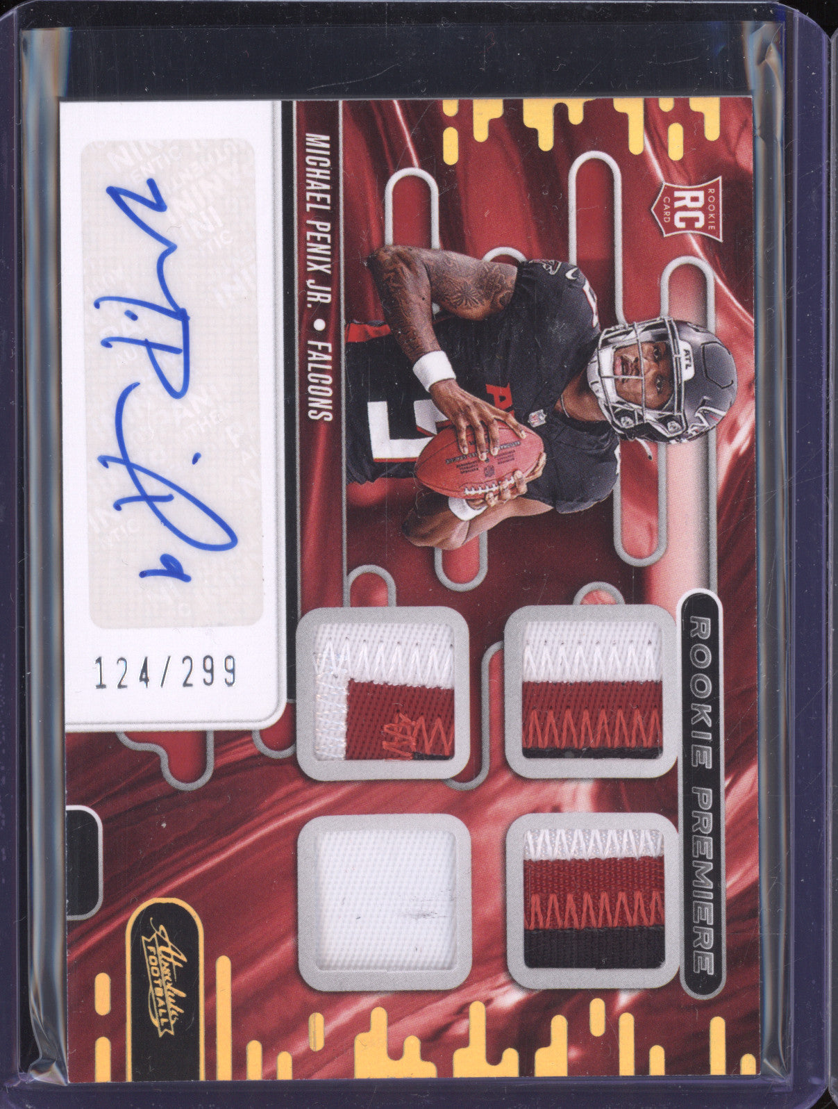 Michael Penix Jr 2024 Panini Absolute RPMA-MPJ Rookie Prem Mat Auto Quad RC /299