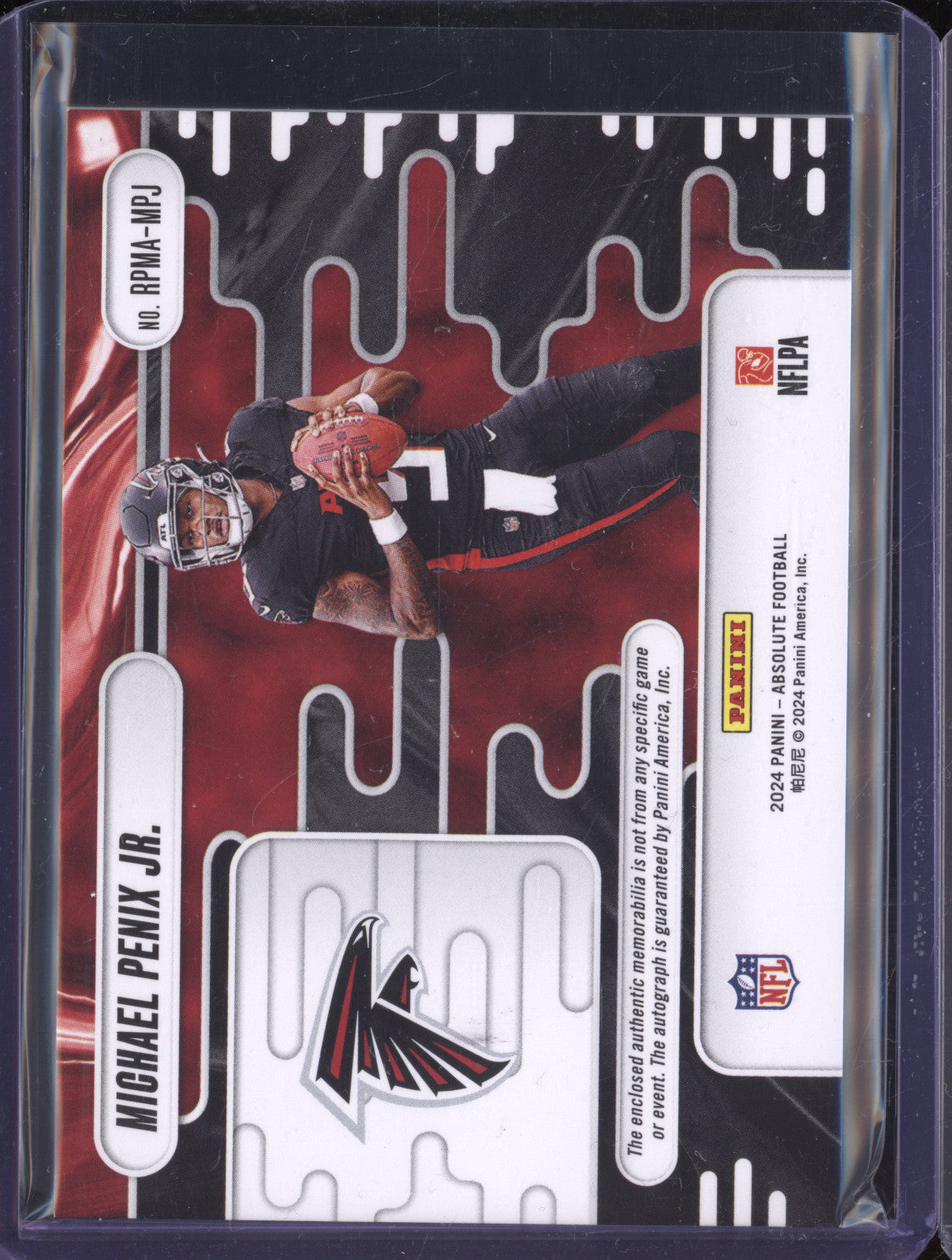 Michael Penix Jr 2024 Panini Absolute RPMA-MPJ Rookie Prem Mat Auto Quad RC /299