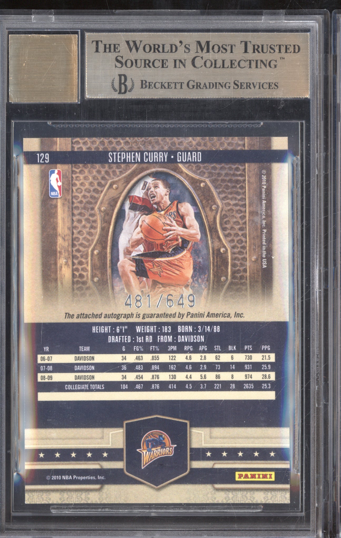 Stephen Curry 2009-10 Panini Court Kings 129 Rookie Auto RC 481/649 BGS 9.5/10