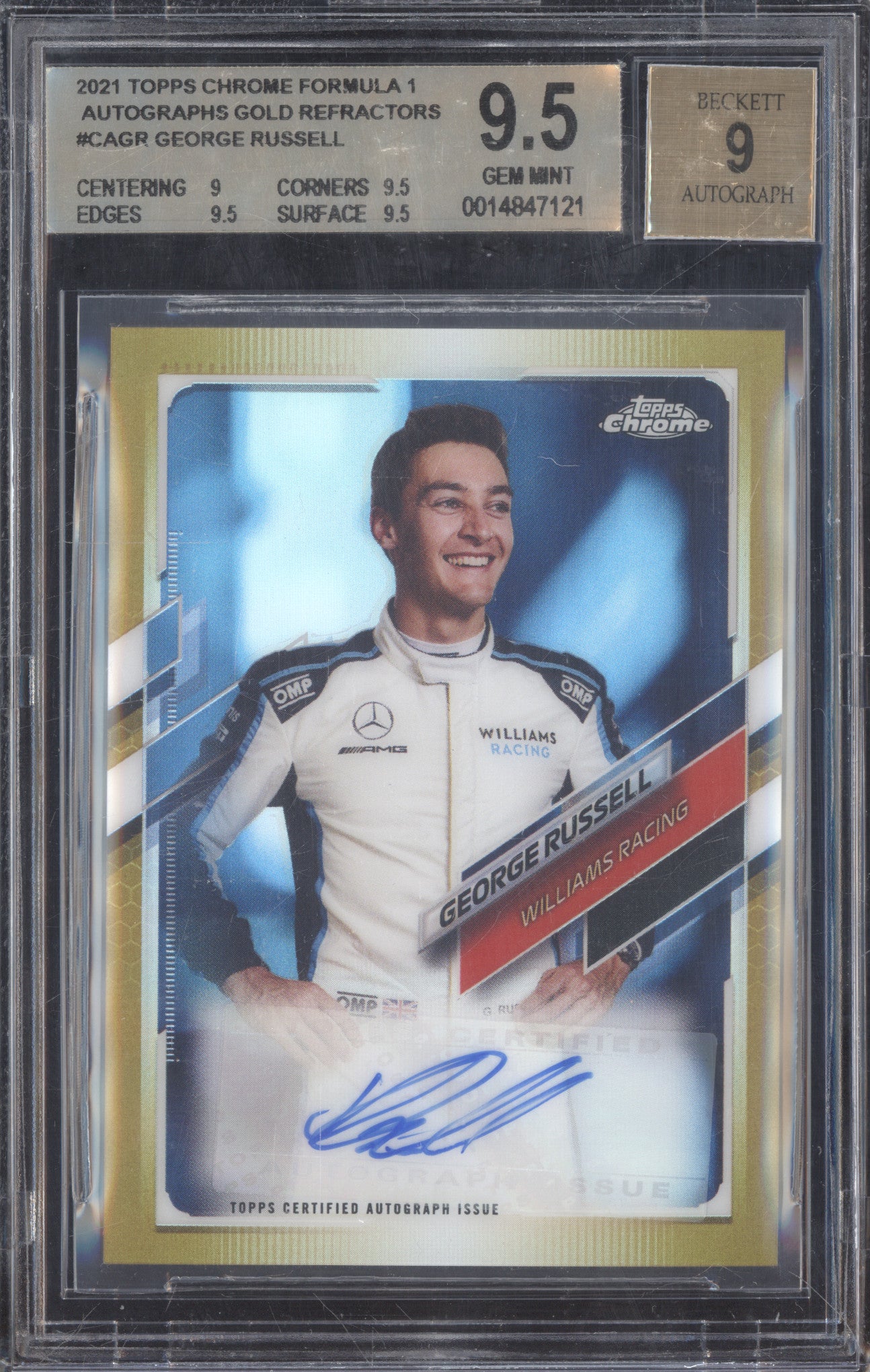 George Russell 2021 Topps Chrome CA-GR Gold Refractor Auto 4/50 BGS 9.5/9