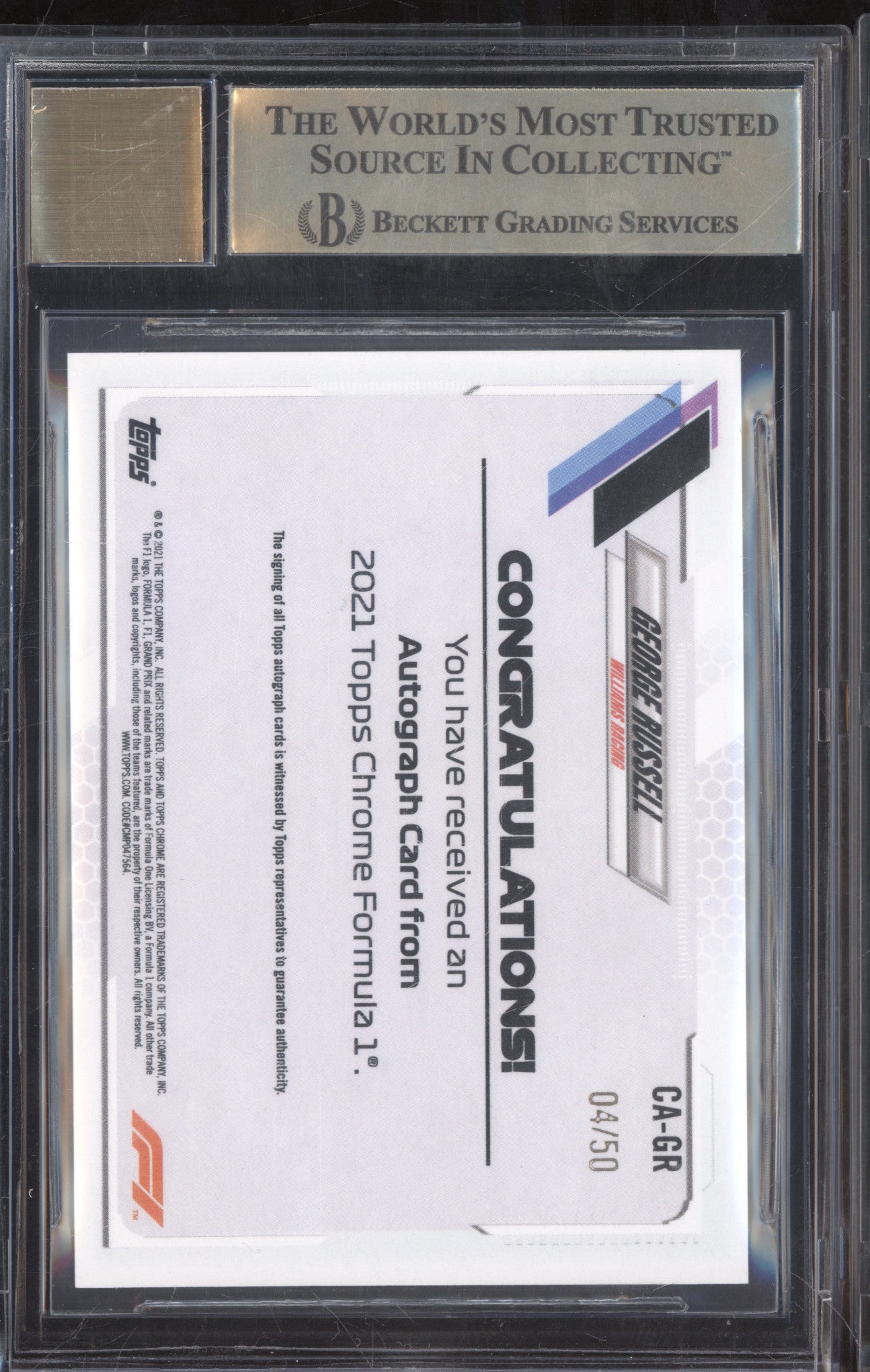 George Russell 2021 Topps Chrome CA-GR Gold Refractor Auto 4/50 BGS 9.5/9