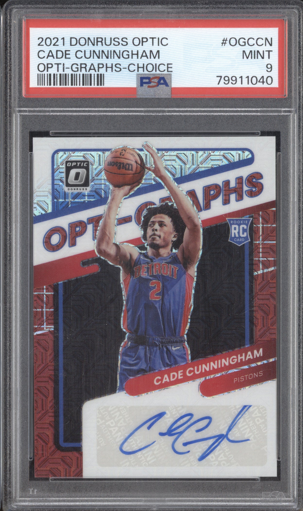 Cade Cunningham 2021 Panini Donruss Optic OG-CCN Opti-Graphs Choice Auto PSA 9