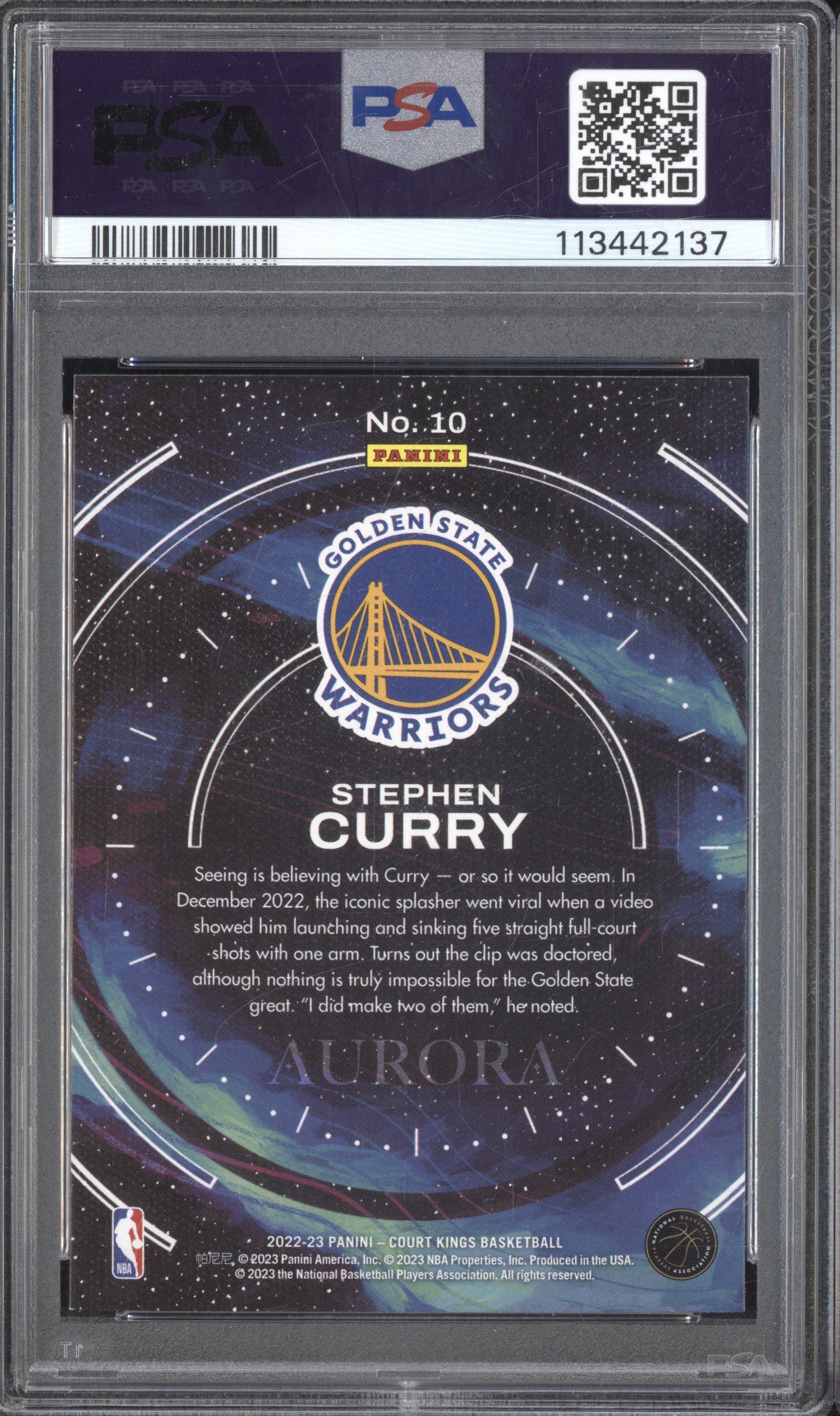 Stephen Curry 2022-23 Panini Court Kings 10 Aurora PSA 9