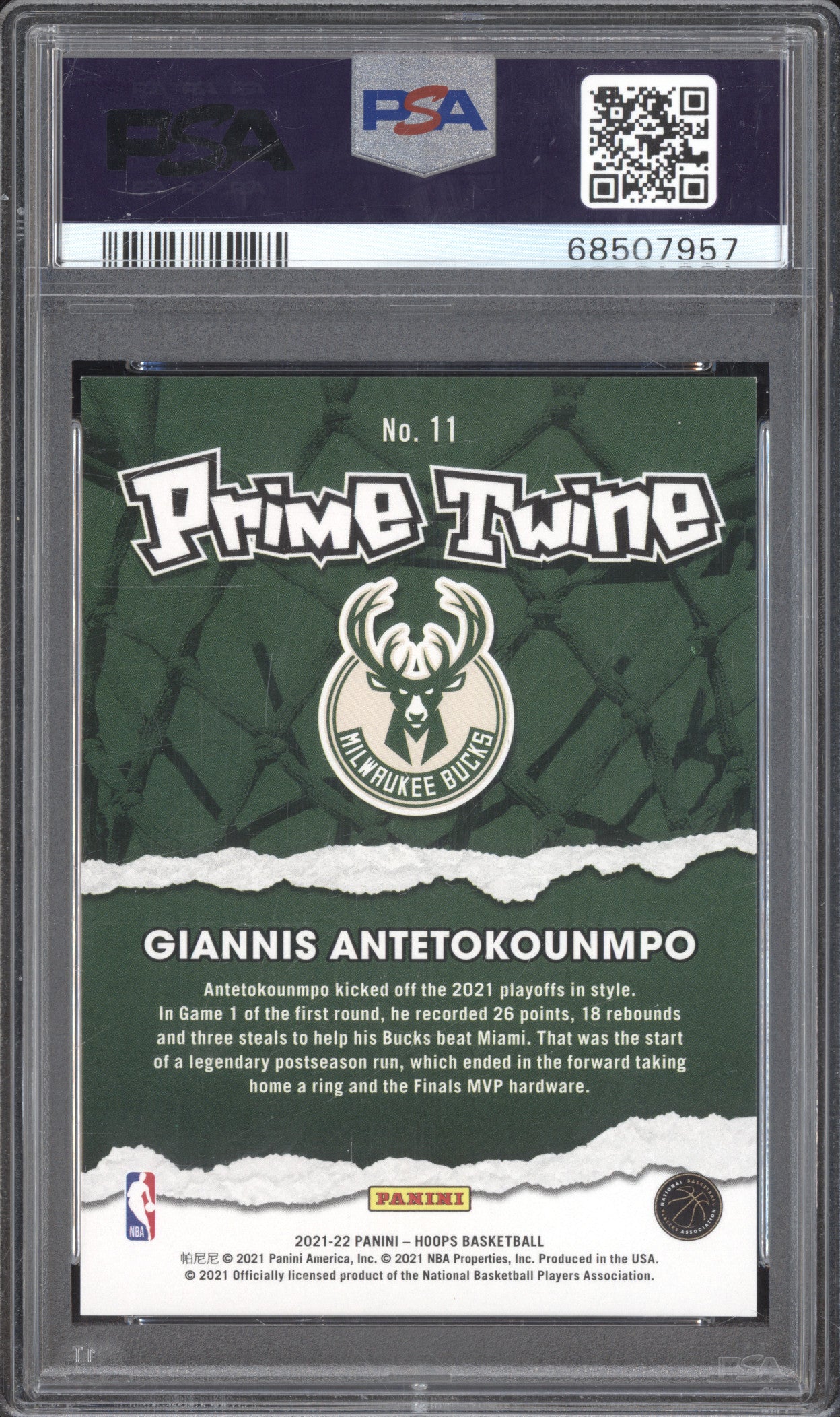 Giannis Antetokounmpo 2021 Panini Hoops 11 Prime Twine Art Proof Gold /10 PSA 10