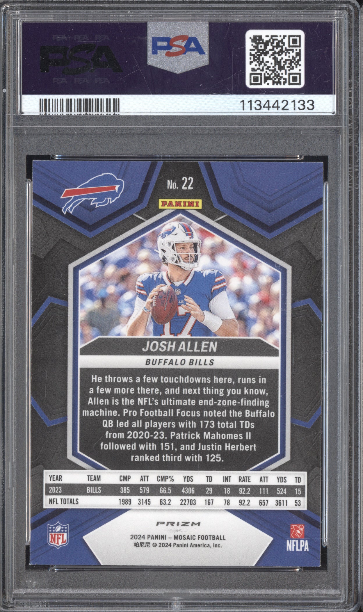 Josh Allen 2024 Panini Mosaic 22 Honeycomb PSA 8