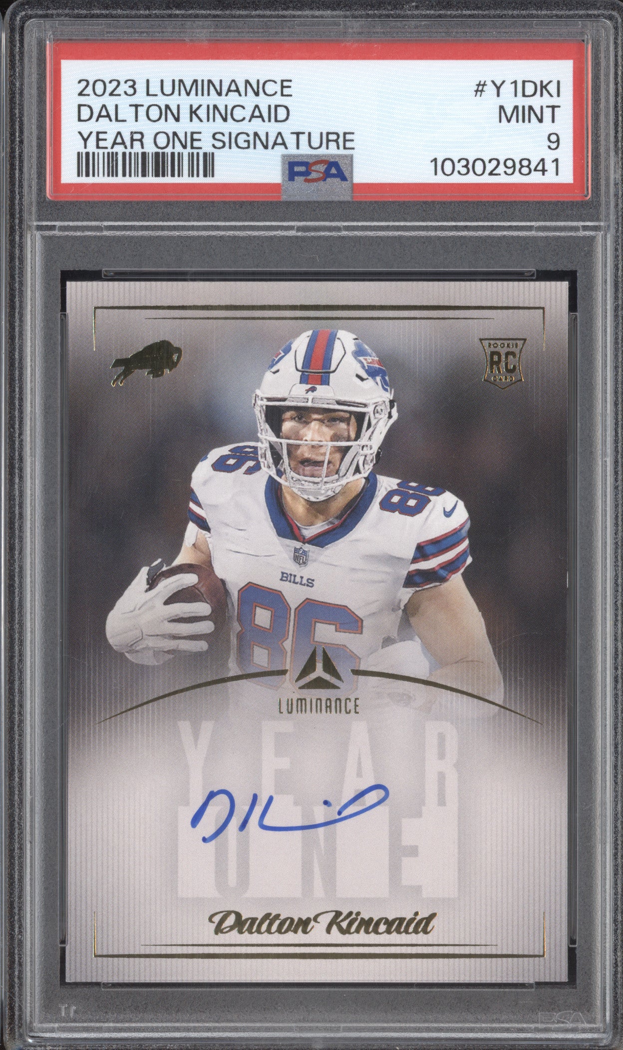 Dalton Kincaid 2023 Panini Luminance Y1DKI Year One Auto RC PSA 9