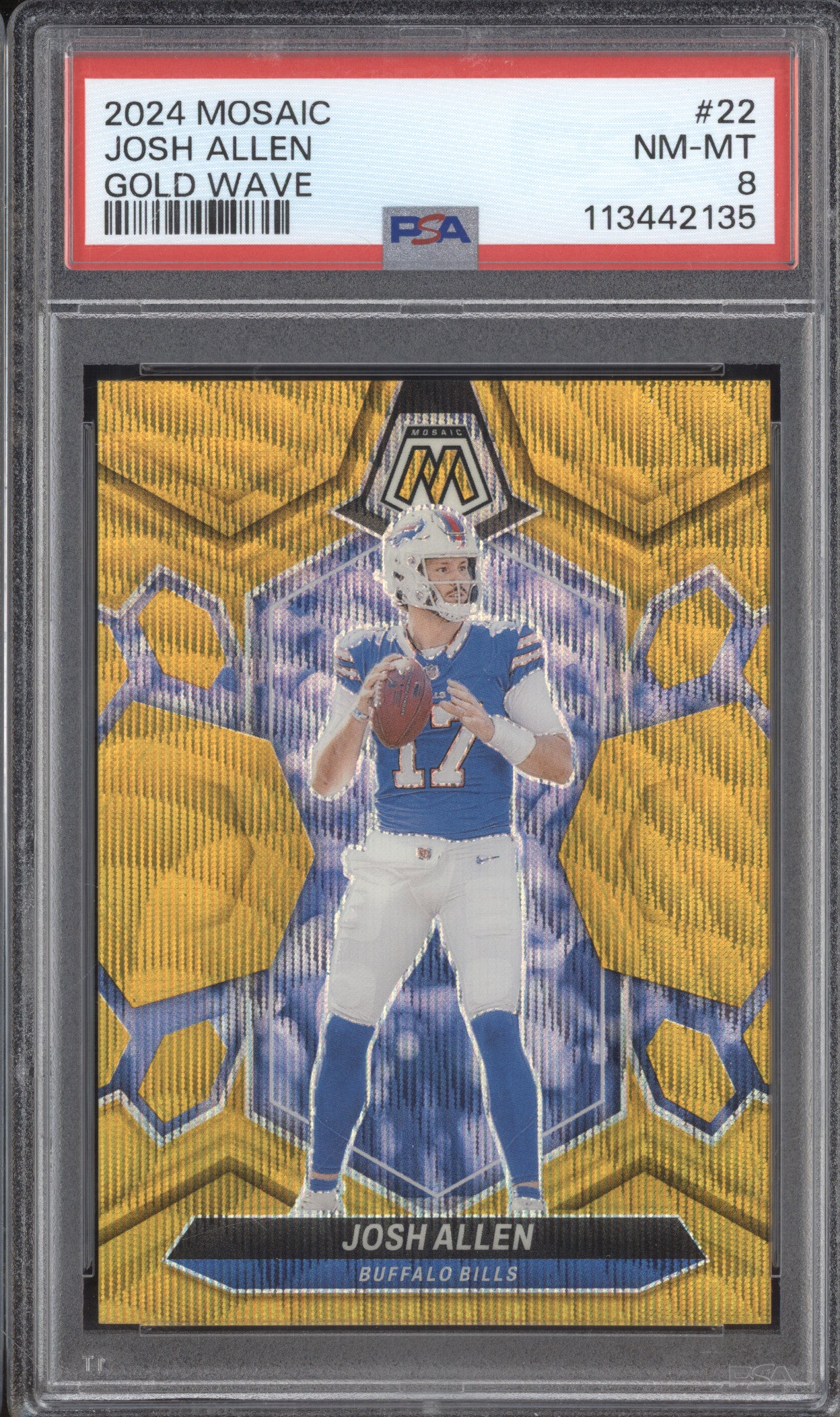 Josh Allen 2024 Panini Mosaic 22 Gold Wave 3/17 PSA 8